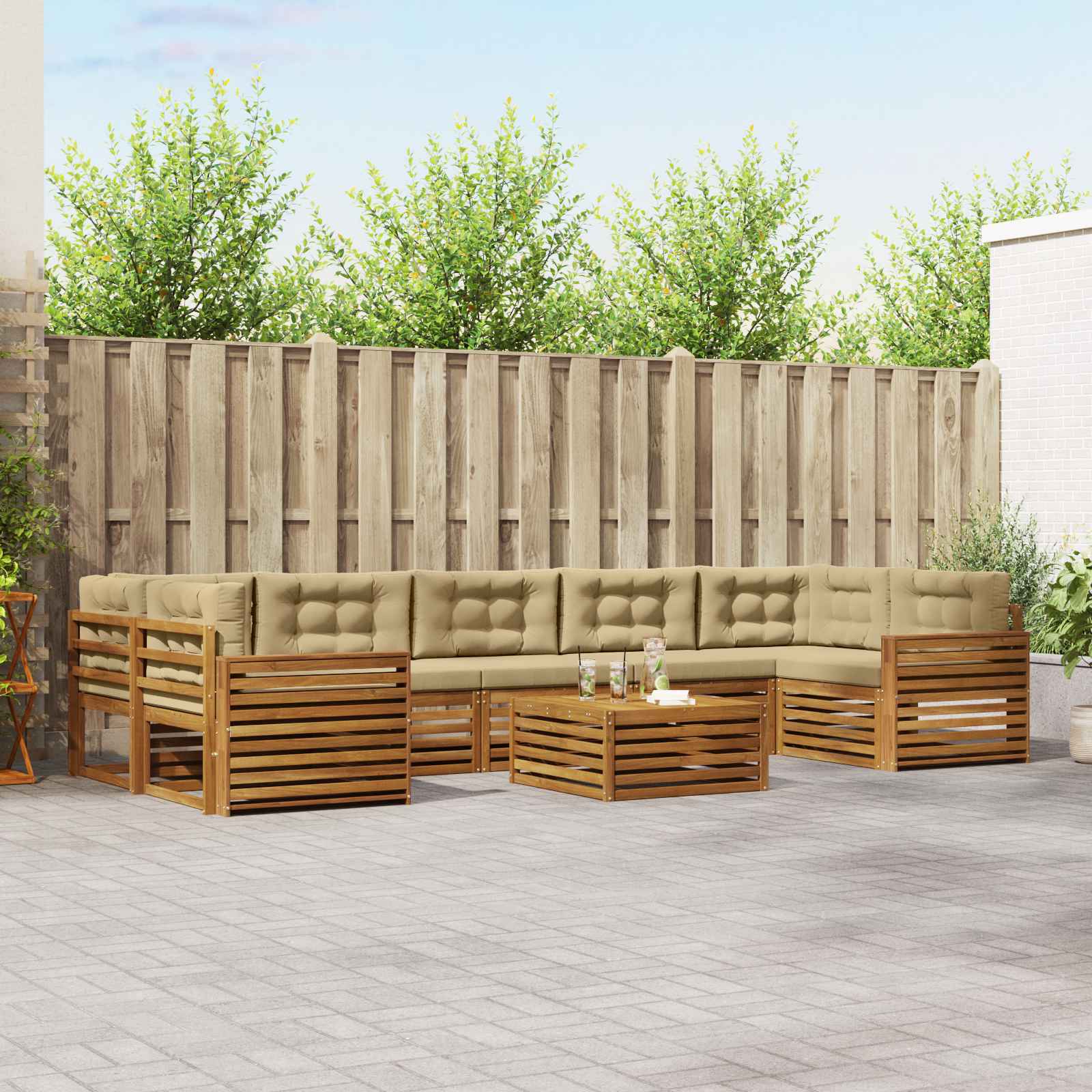 vidaXL Buiten bankenset 8 pcs Naturel