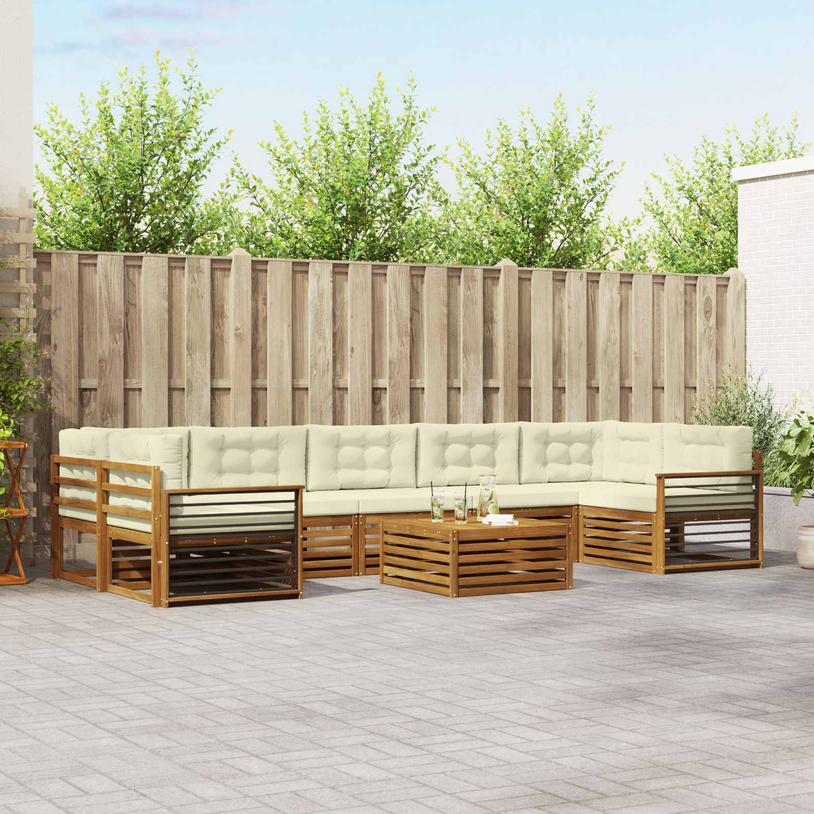 vidaXL Buiten bankenset 8 pcs Naturel