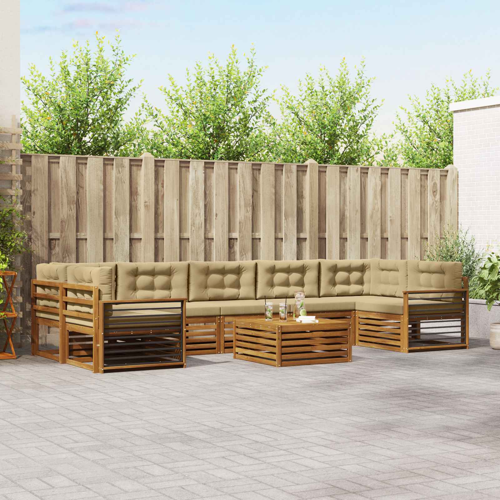 vidaXL Buiten bankenset 8 pcs Naturel