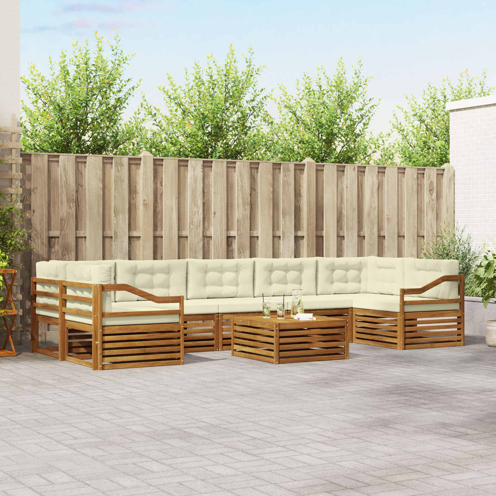 vidaXL Buiten bankenset 8 pcs Naturel
