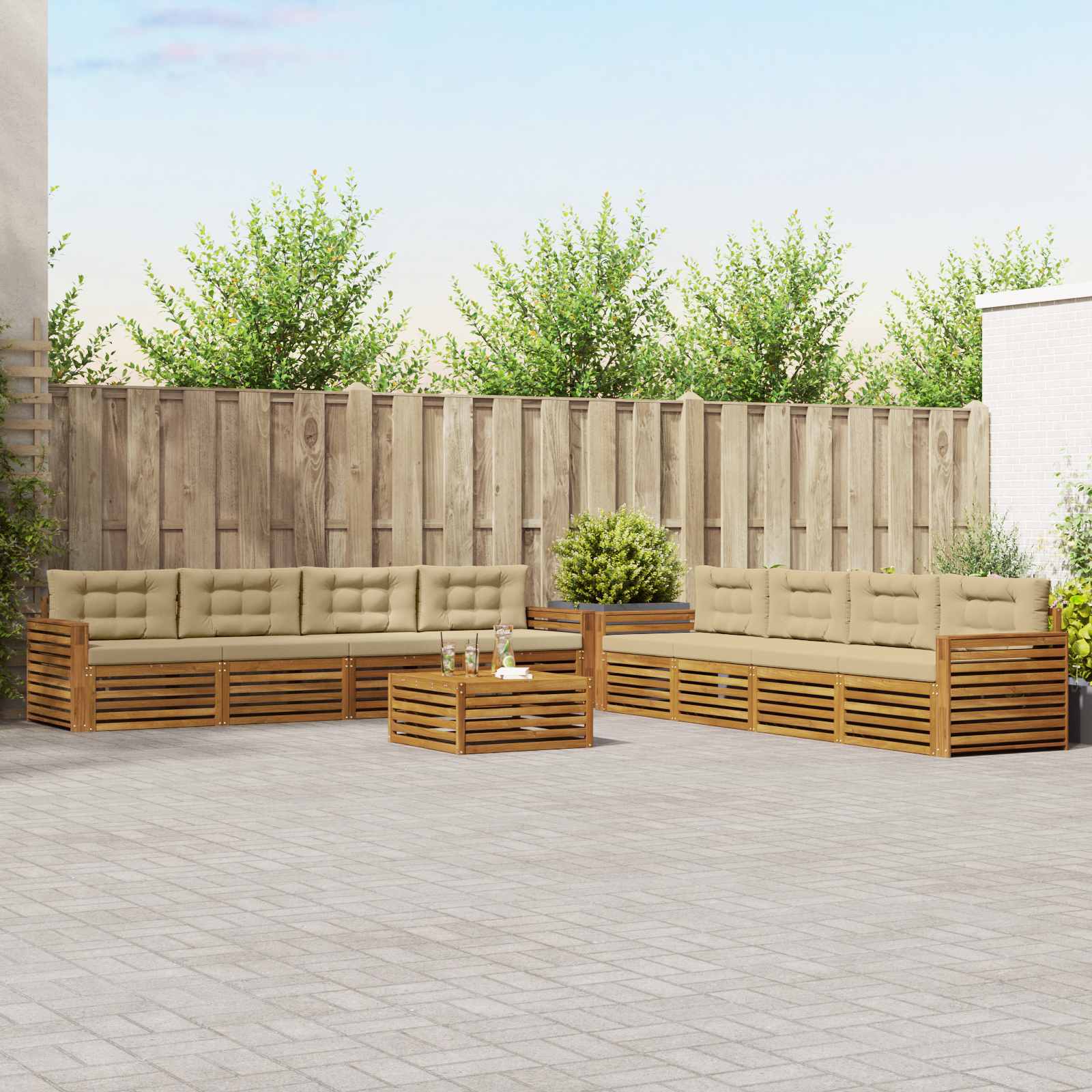 vidaXL Buiten bankenset 9 pcs Naturel