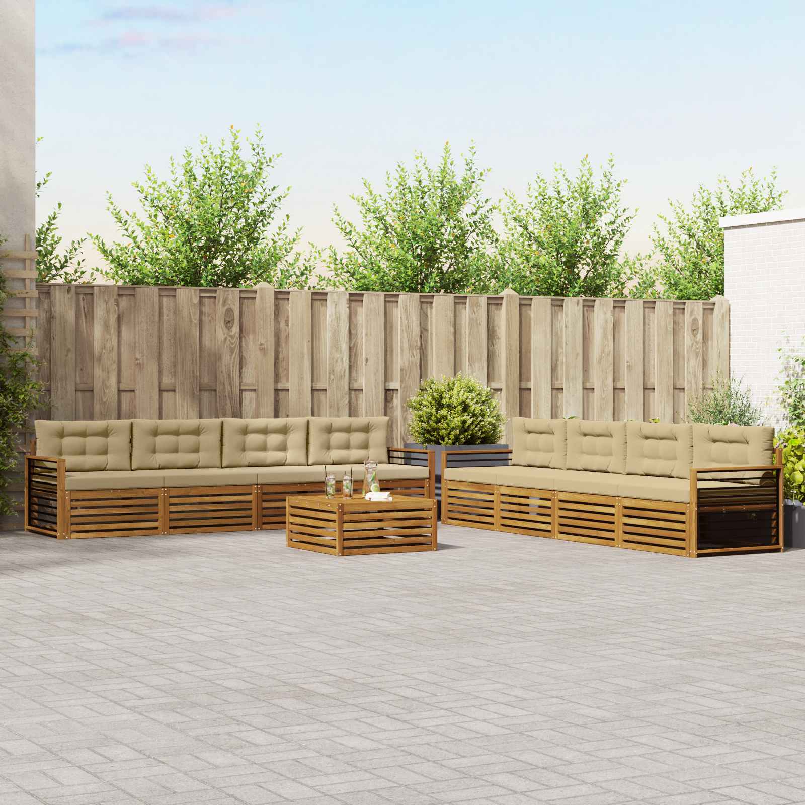 vidaXL Buiten bankenset 9 pcs Naturel