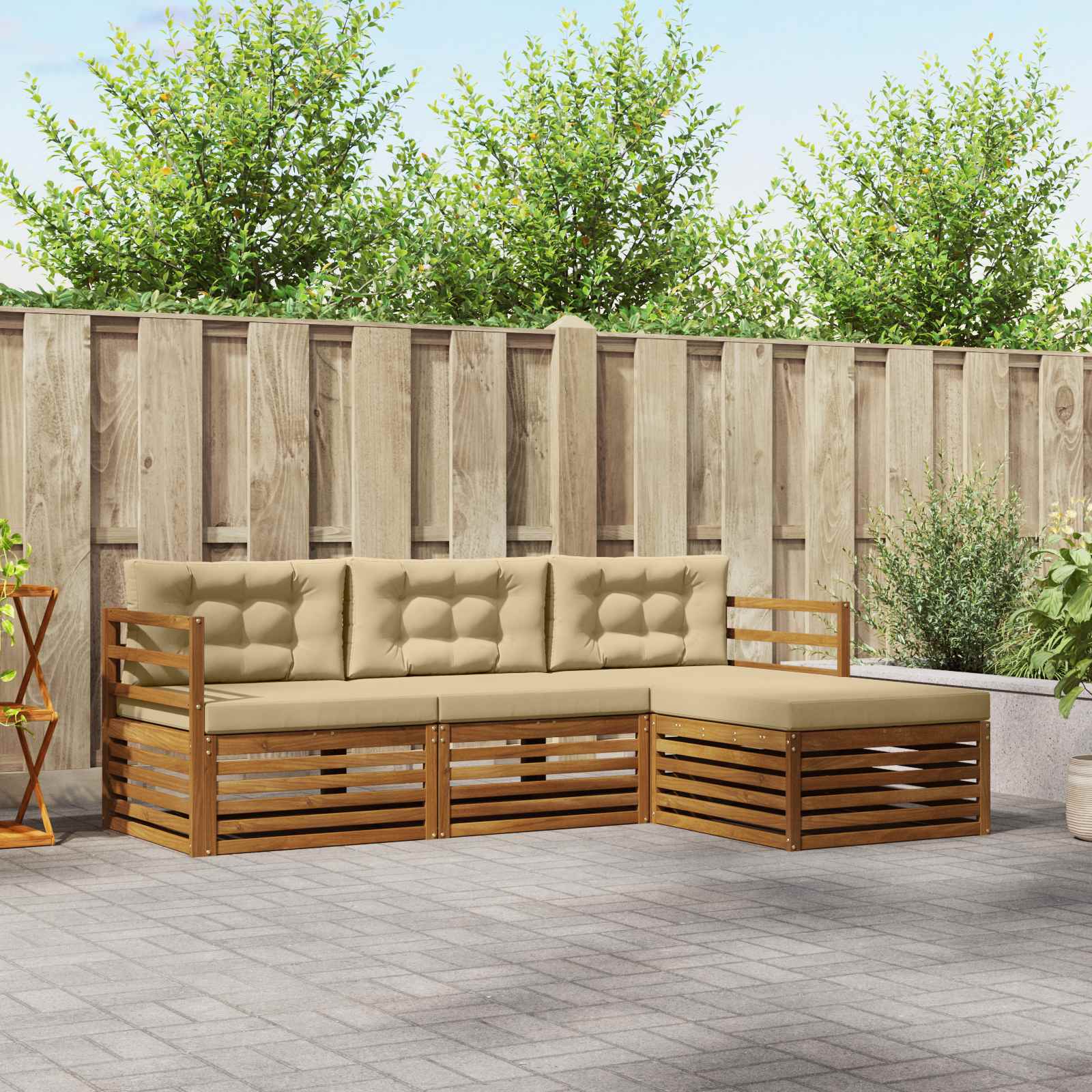 vidaXL Buiten bankenset 4 pcs Naturel