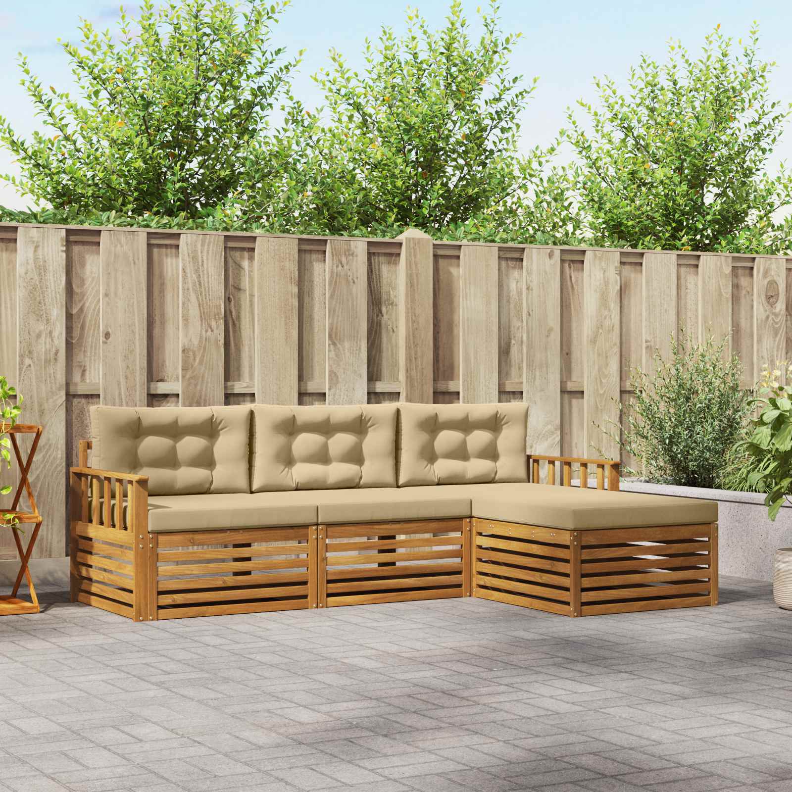vidaXL Buiten bankenset 4 pcs Naturel