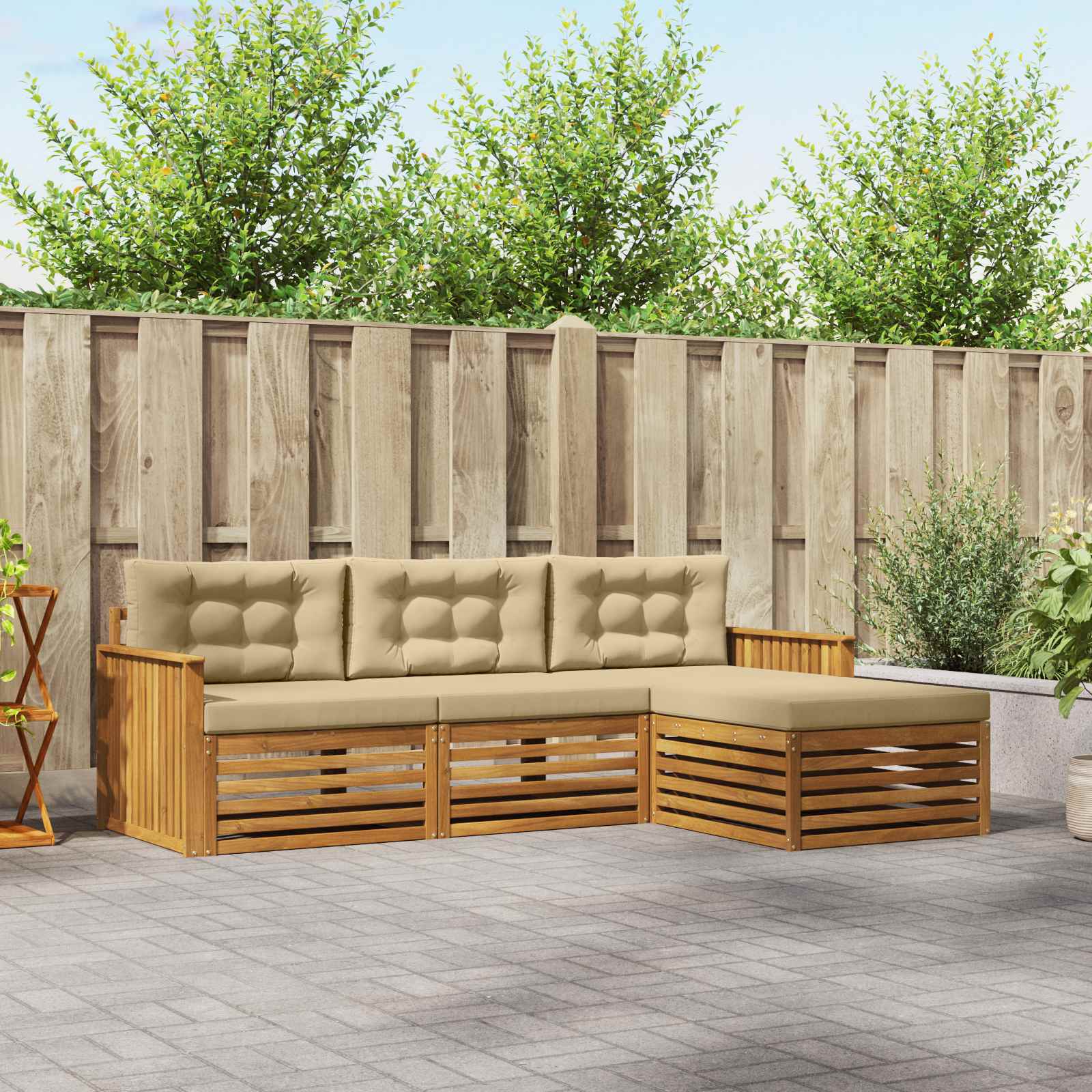 vidaXL Buiten bankenset 4 pcs Naturel