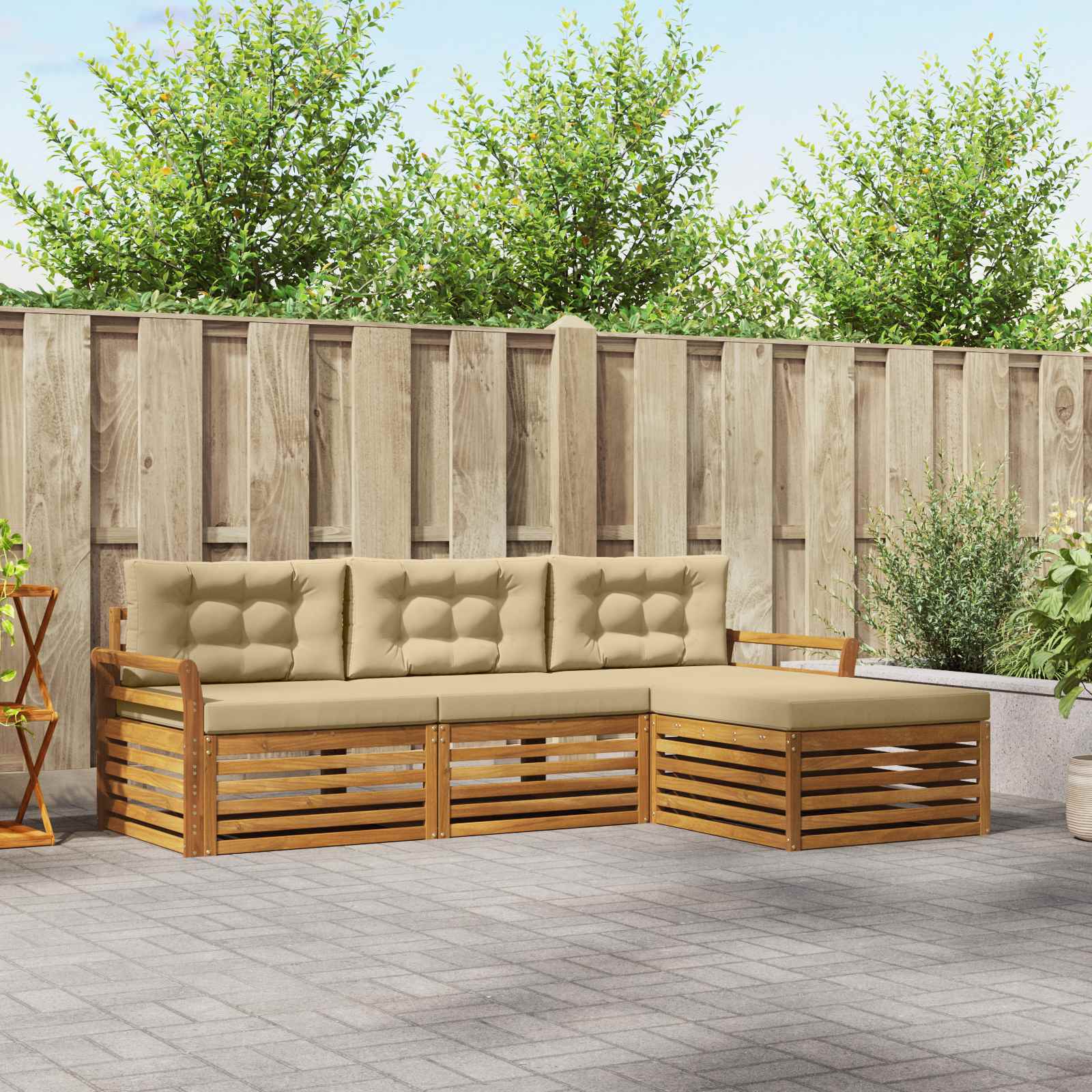 vidaXL Buiten bankenset 4 pcs Naturel