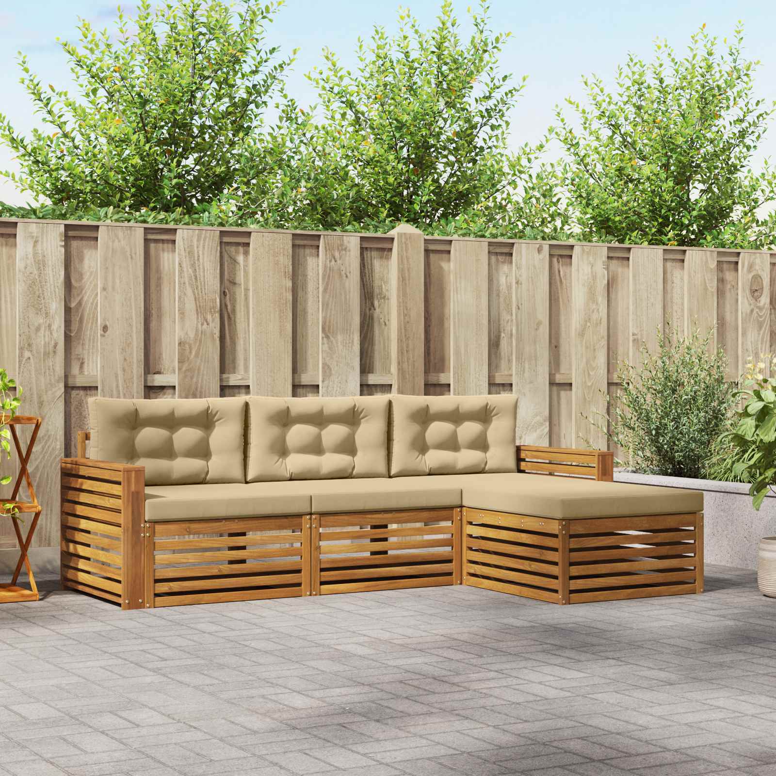 vidaXL Buiten bankenset 4 pcs Naturel