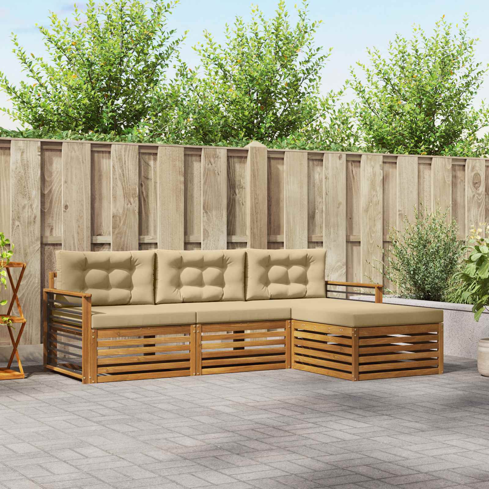 vidaXL Buiten bankenset 4 pcs Naturel