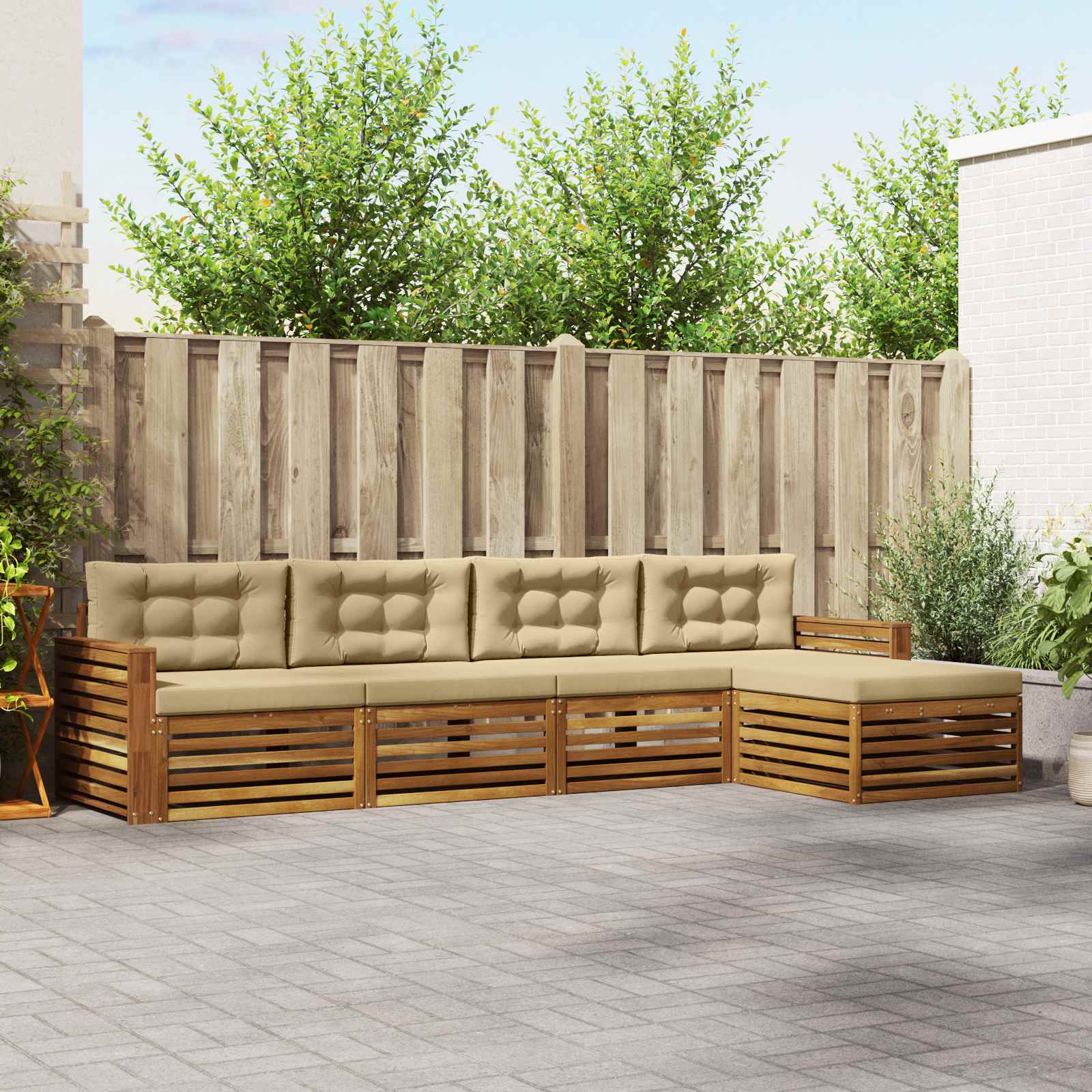 vidaXL Buiten bankenset 5 pcs Naturel