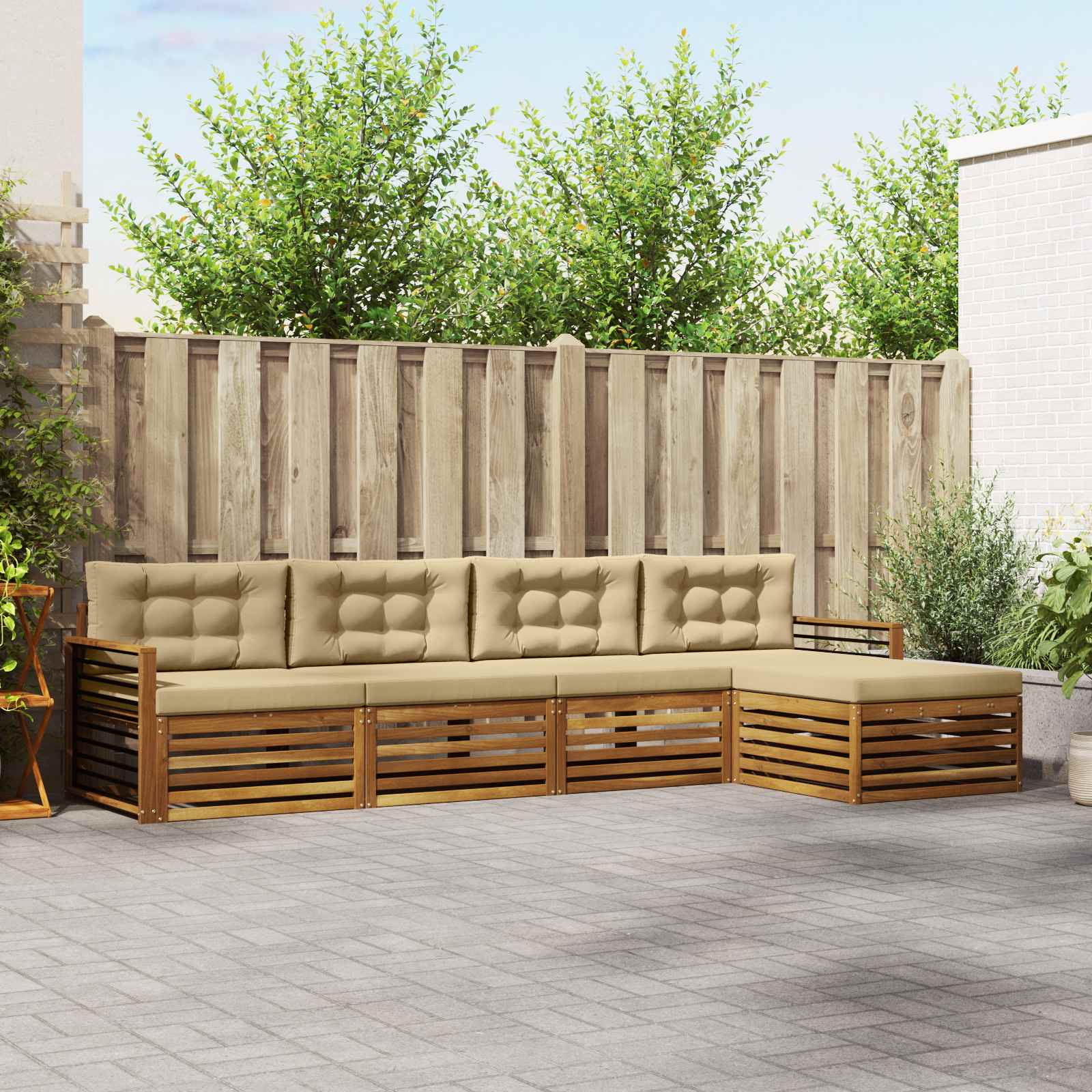vidaXL Buiten bankenset 5 pcs Naturel