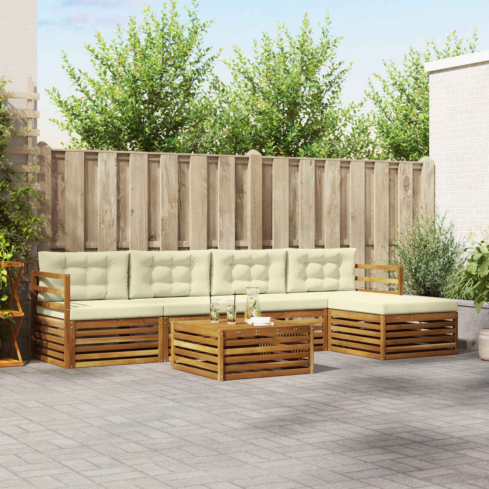 vidaXL Buiten bankenset 6 pcs Naturel
