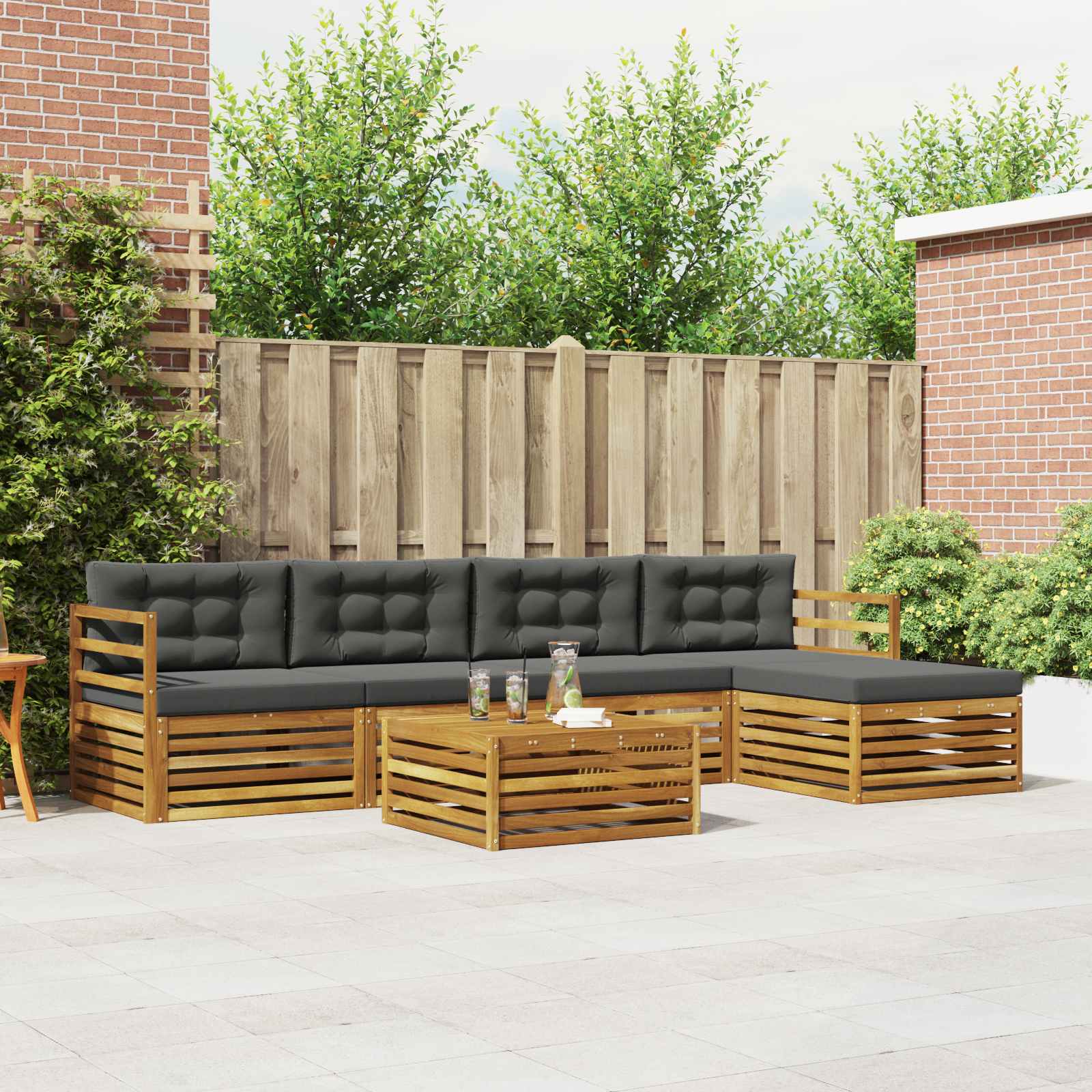 vidaXL Buiten bankenset 6 pcs Naturel