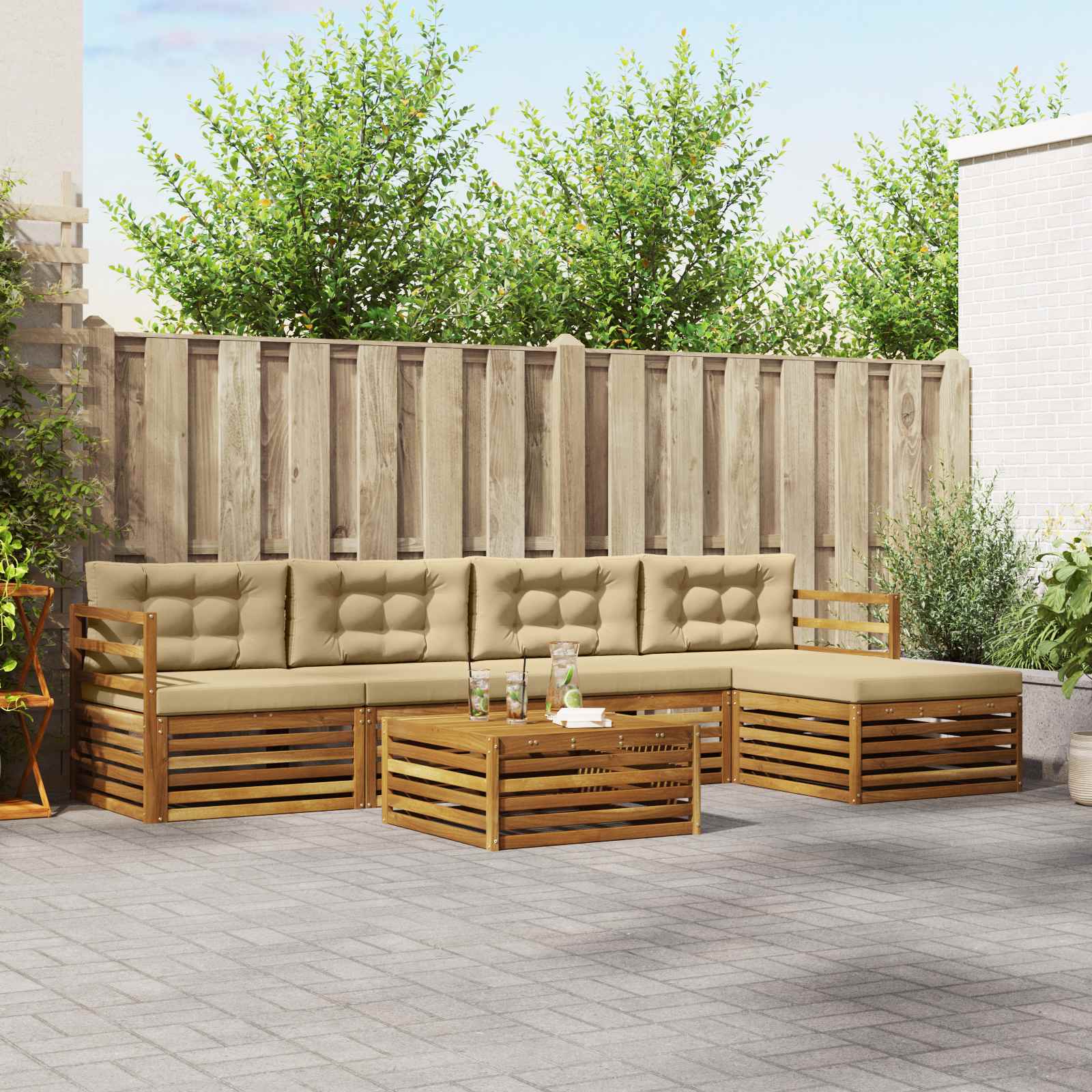 vidaXL Buiten bankenset 6 pcs Naturel