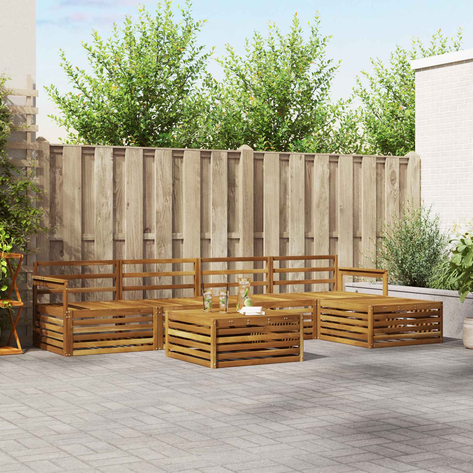 vidaXL Buiten bankenset 6 pcs Naturel