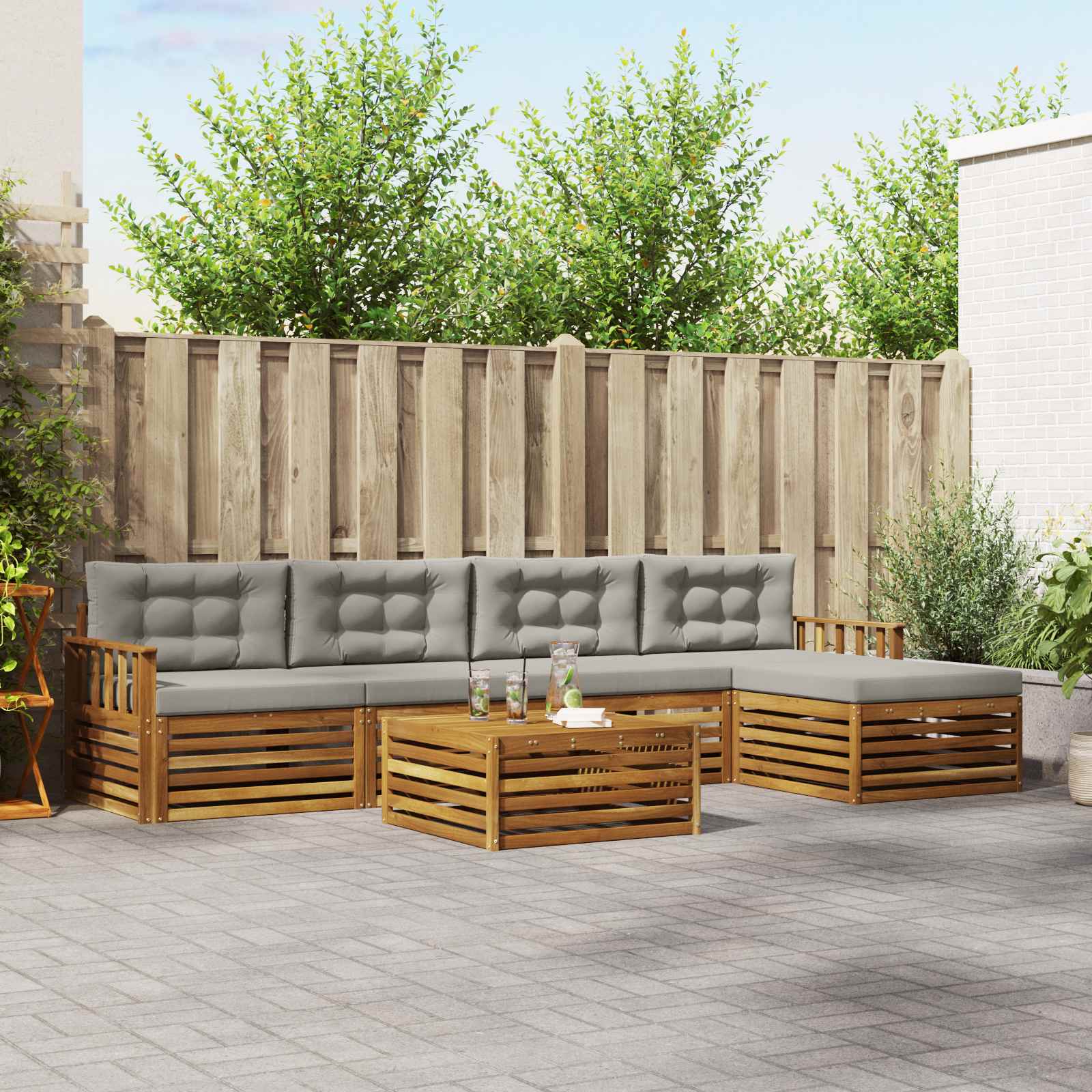 vidaXL Buiten bankenset 6 pcs Naturel