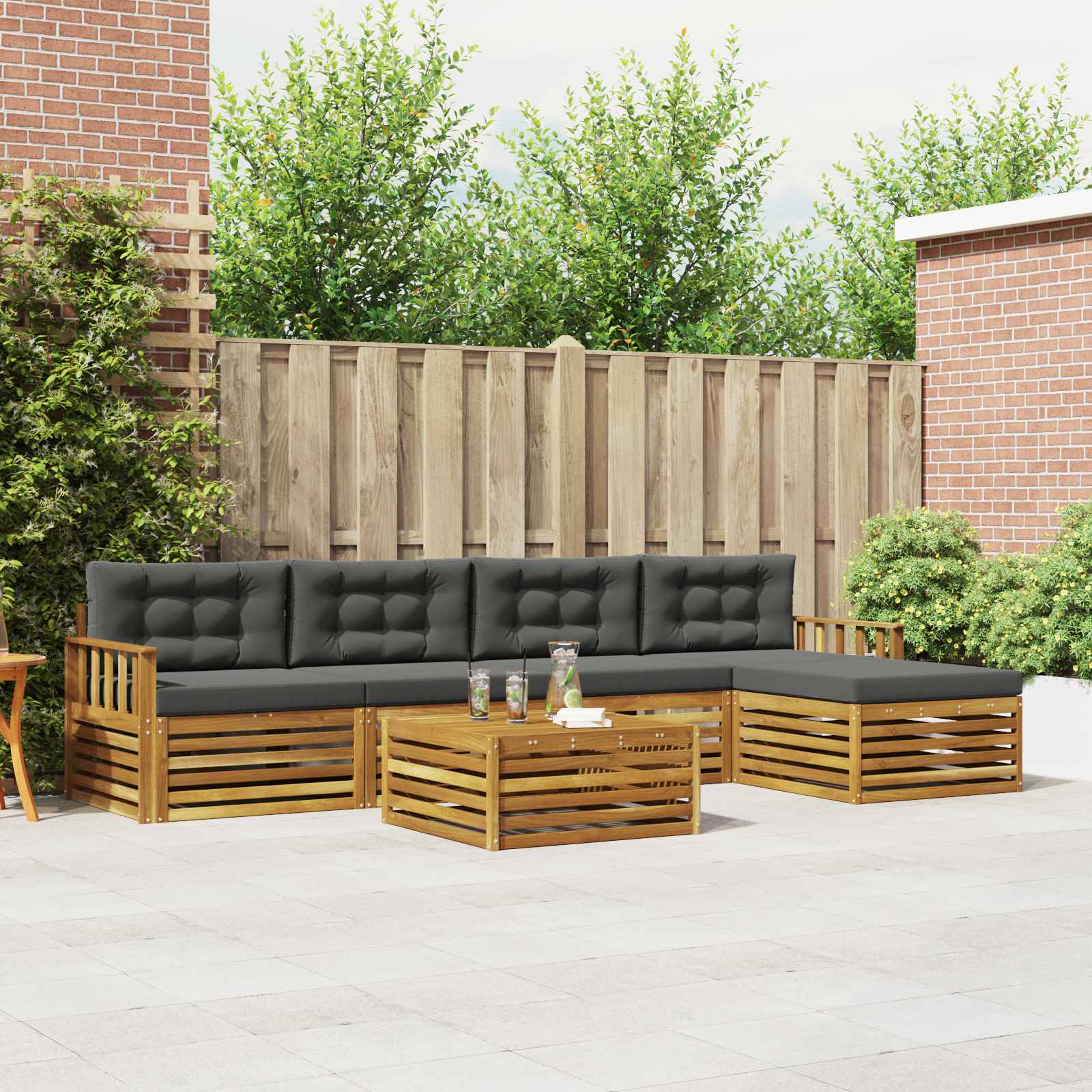vidaXL Buiten bankenset 6 pcs Naturel