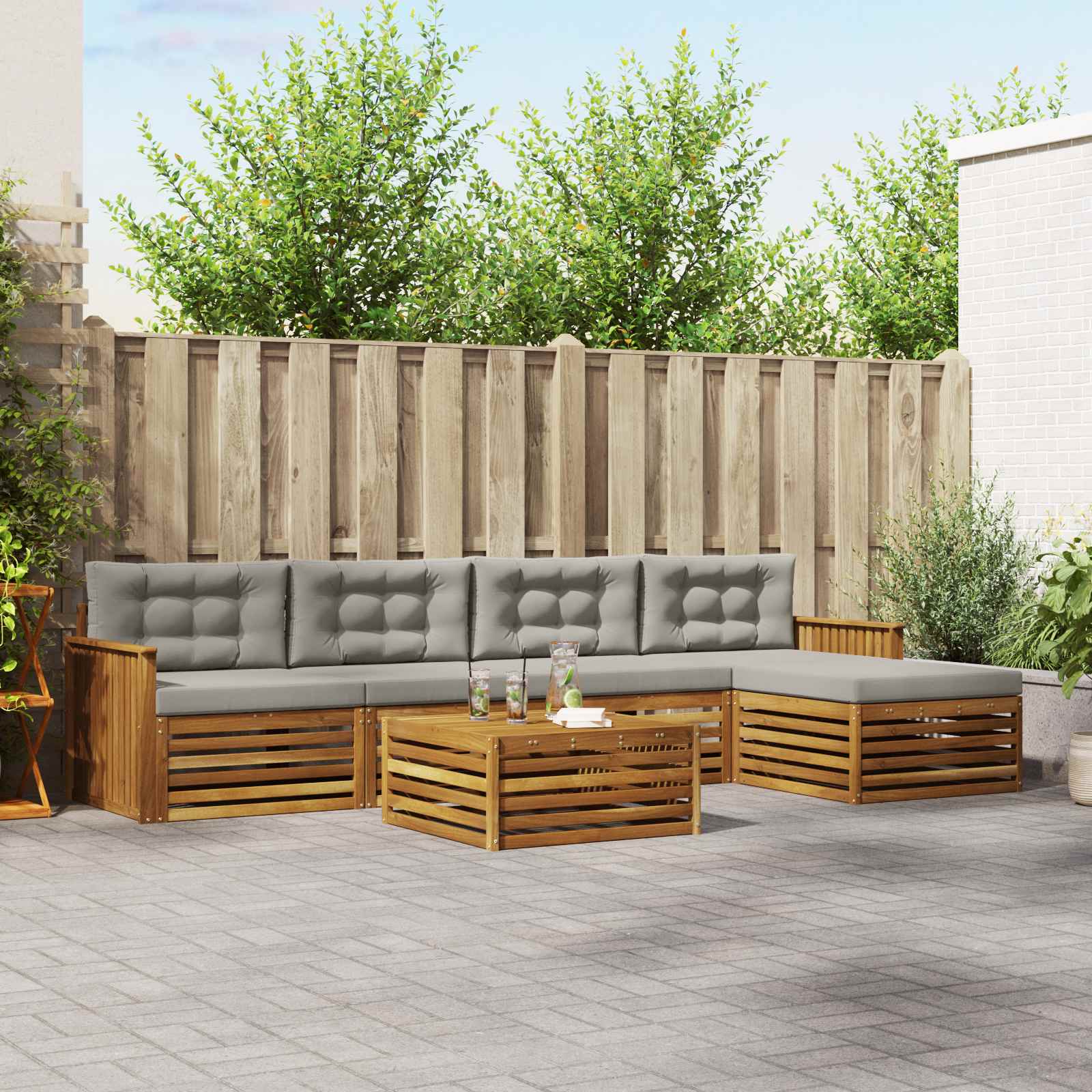 vidaXL Buiten bankenset 6 pcs Naturel