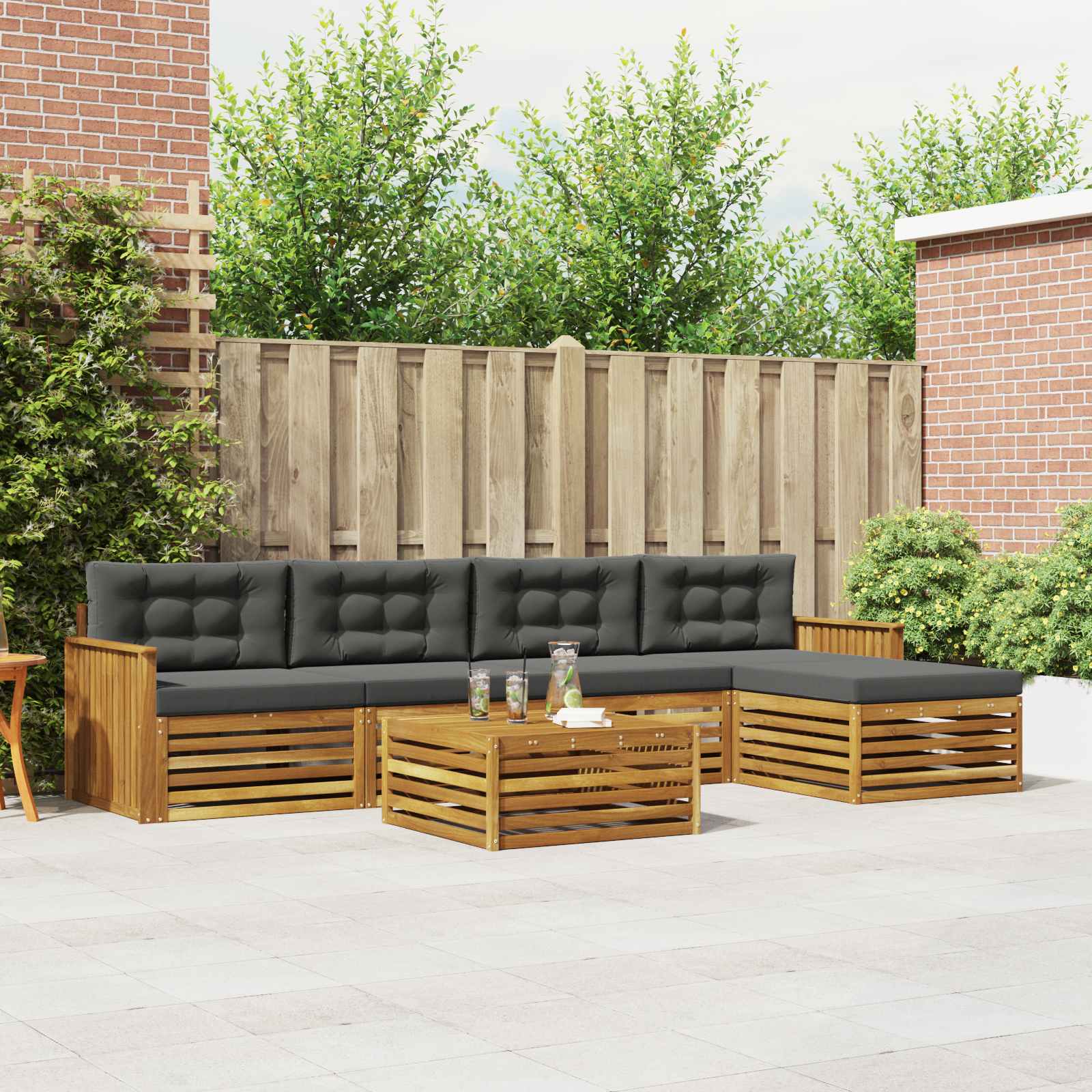vidaXL Buiten bankenset 6 pcs Naturel