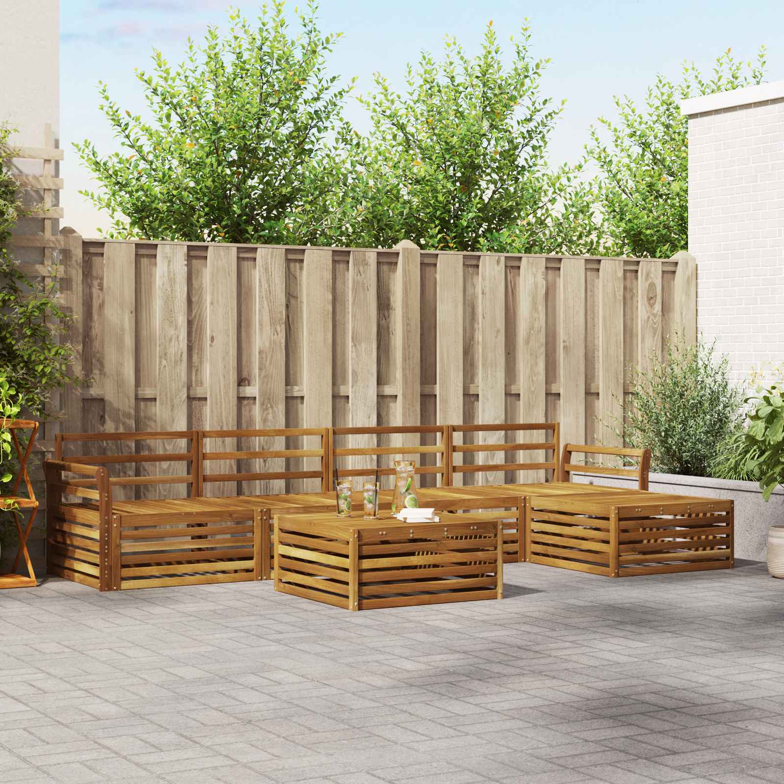 vidaXL Buiten bankenset 6 pcs Naturel
