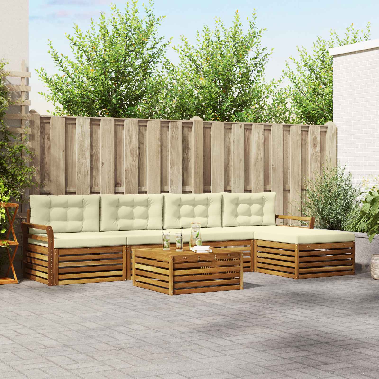 vidaXL Buiten bankenset 6 pcs Naturel
