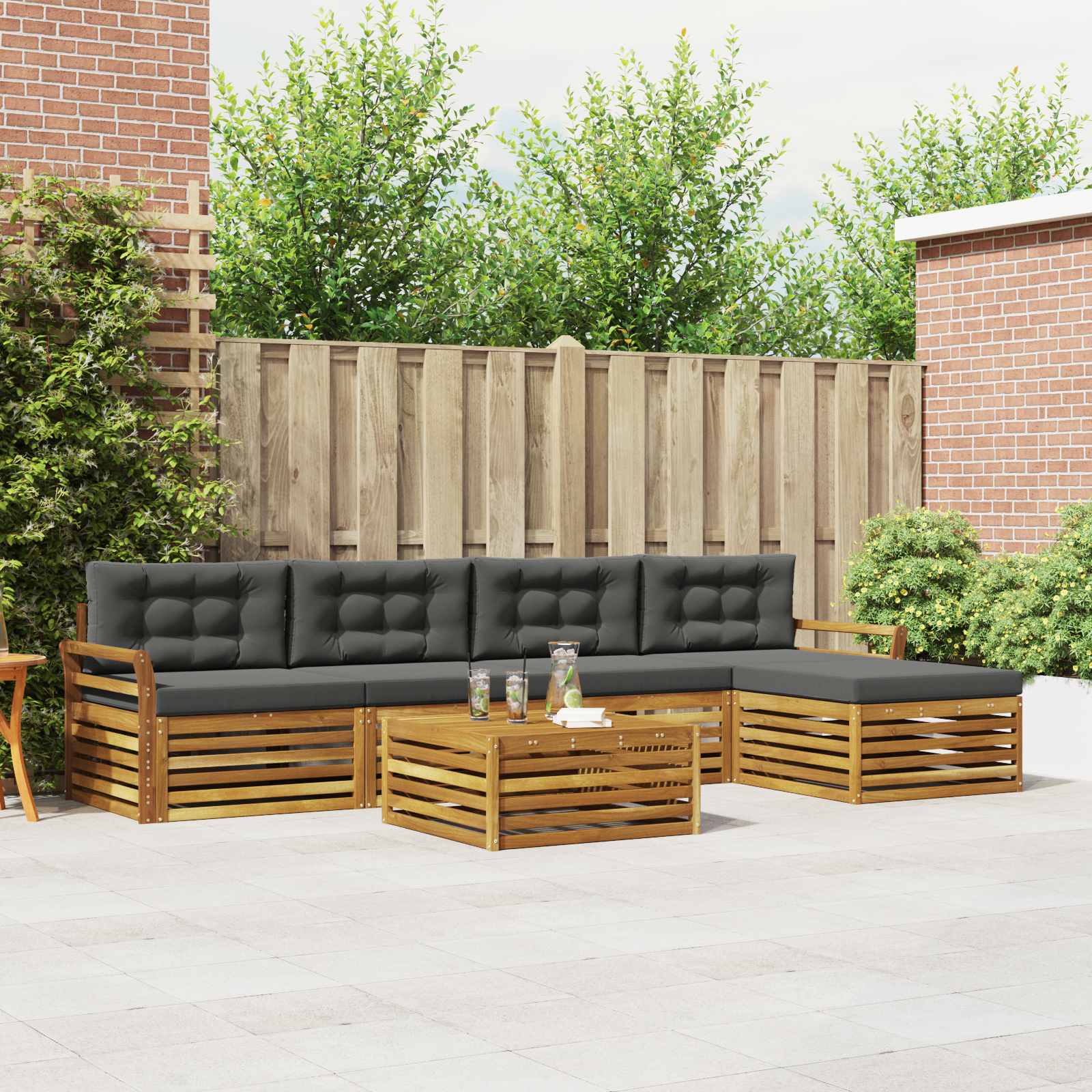 vidaXL Buiten bankenset 6 pcs Naturel