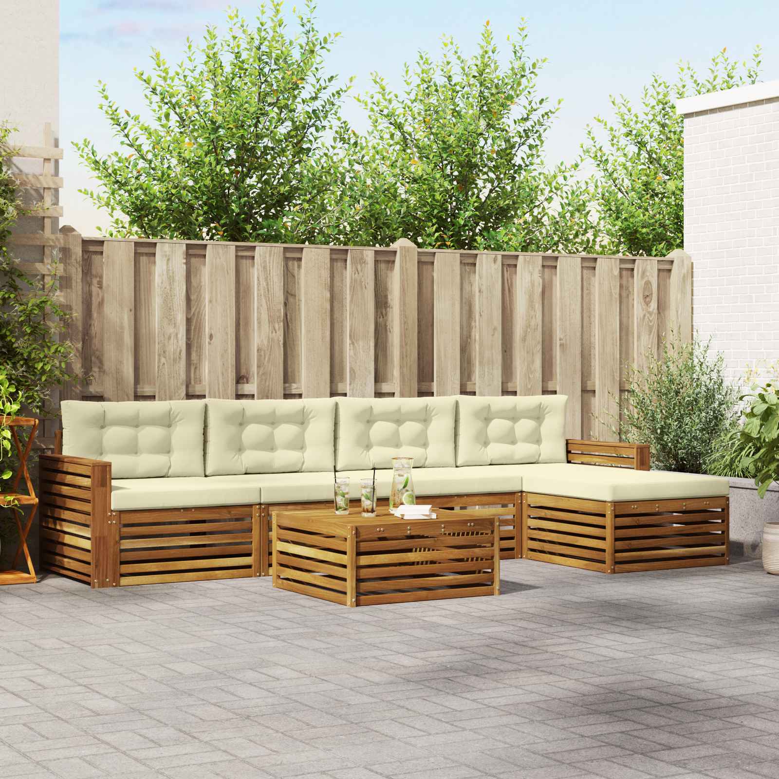 vidaXL Buiten bankenset 6 pcs Naturel