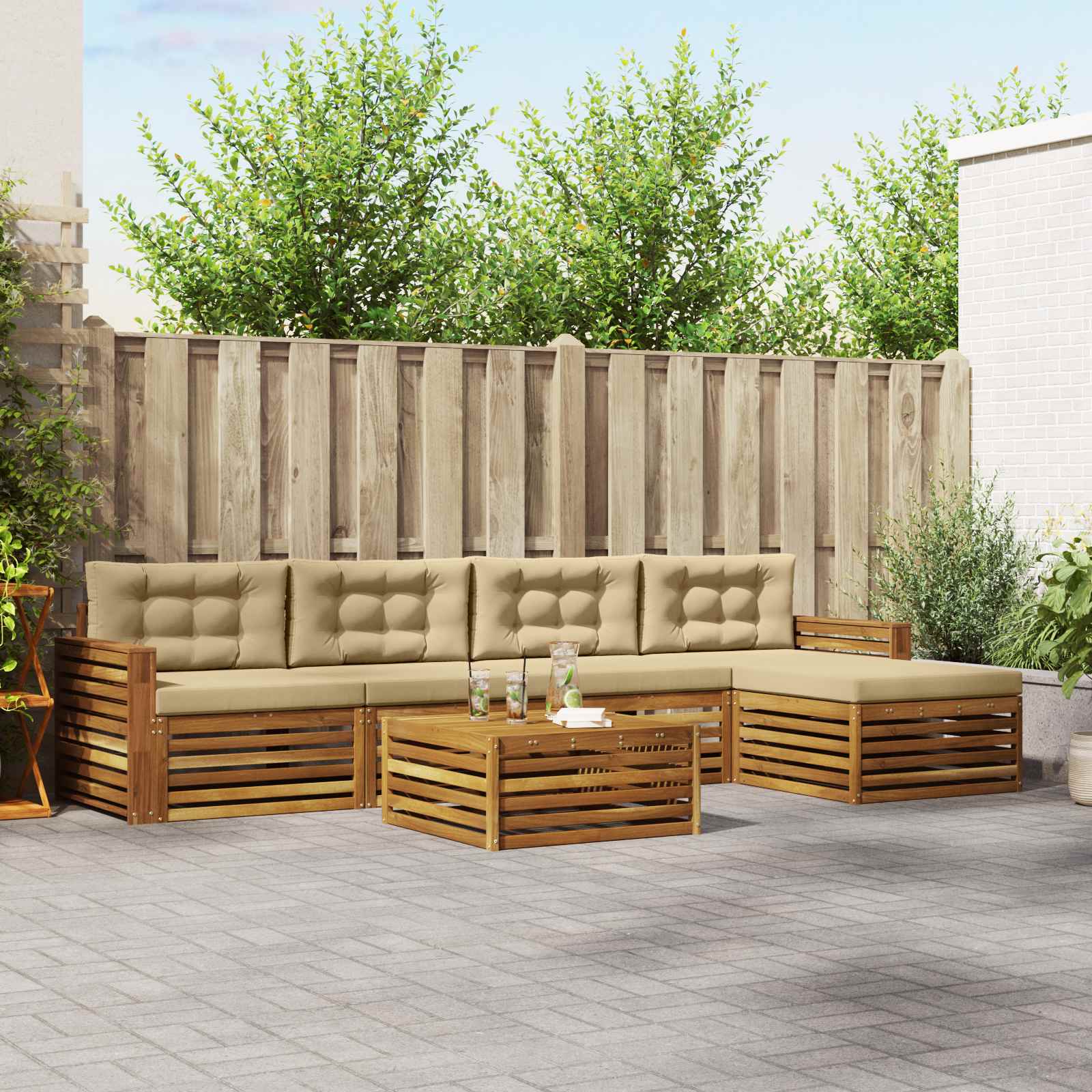 vidaXL Buiten bankenset 6 pcs Naturel
