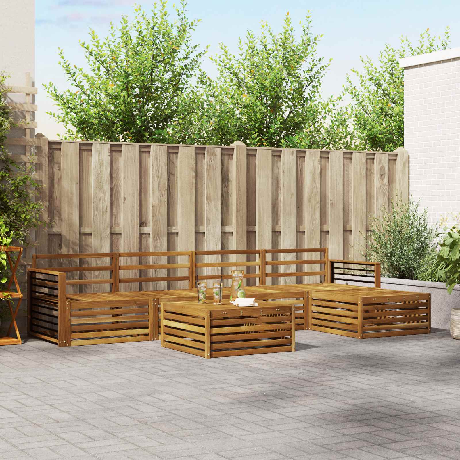 vidaXL Buiten bankenset 6 pcs Naturel