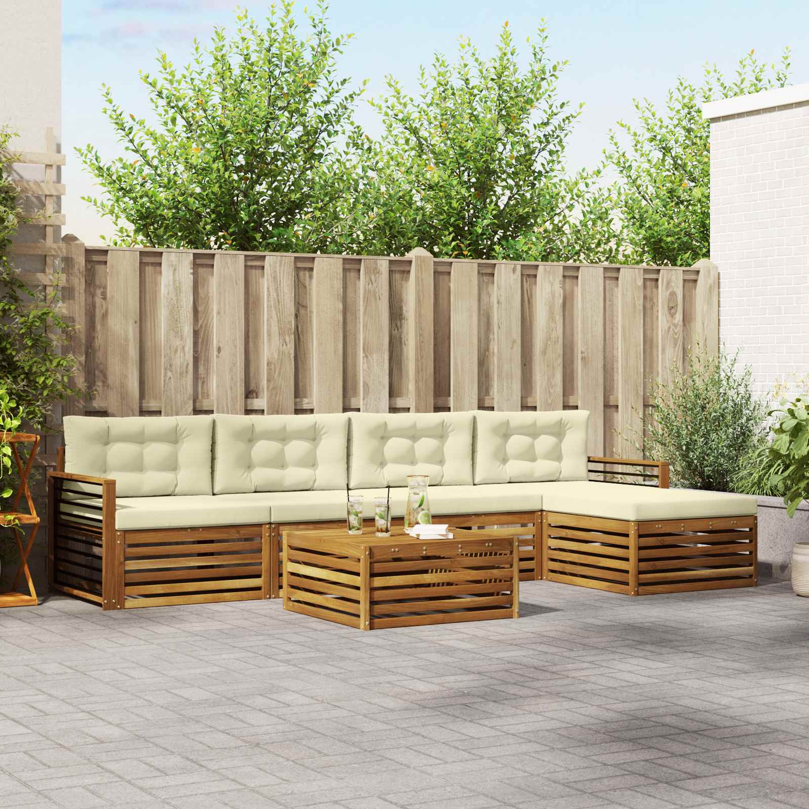 vidaXL Buiten bankenset 6 pcs Naturel