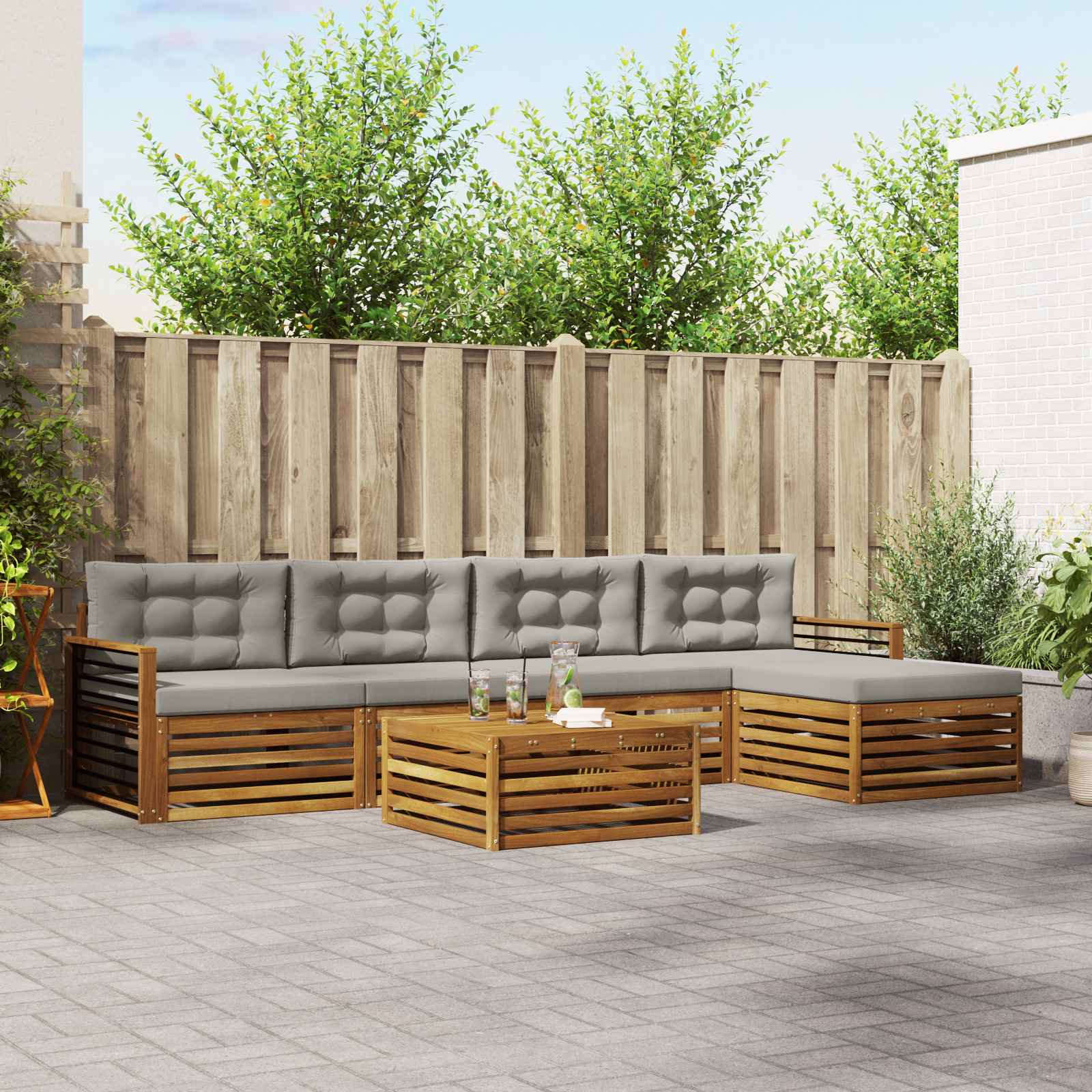 vidaXL Buiten bankenset 6 pcs Naturel