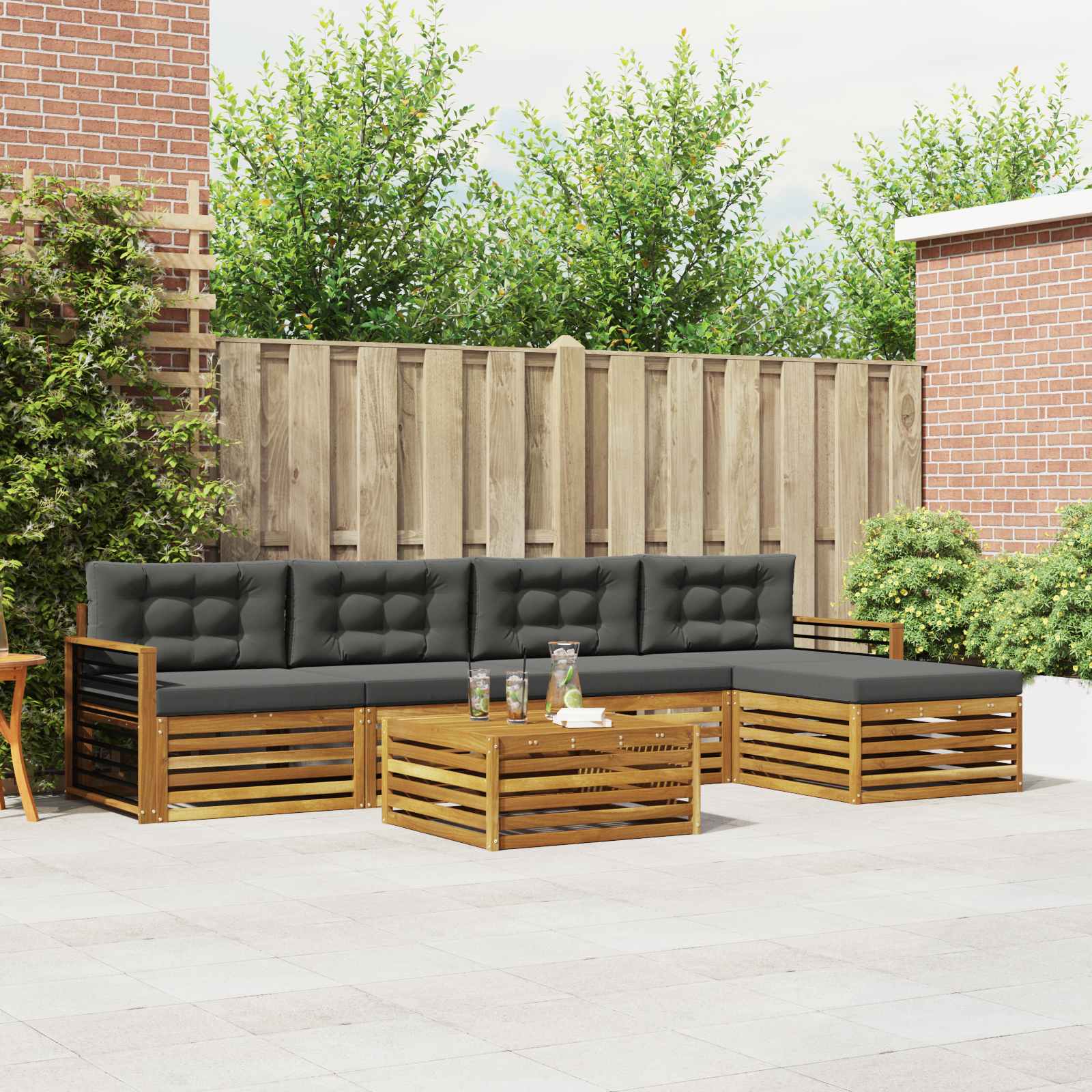vidaXL Buiten bankenset 6 pcs Naturel