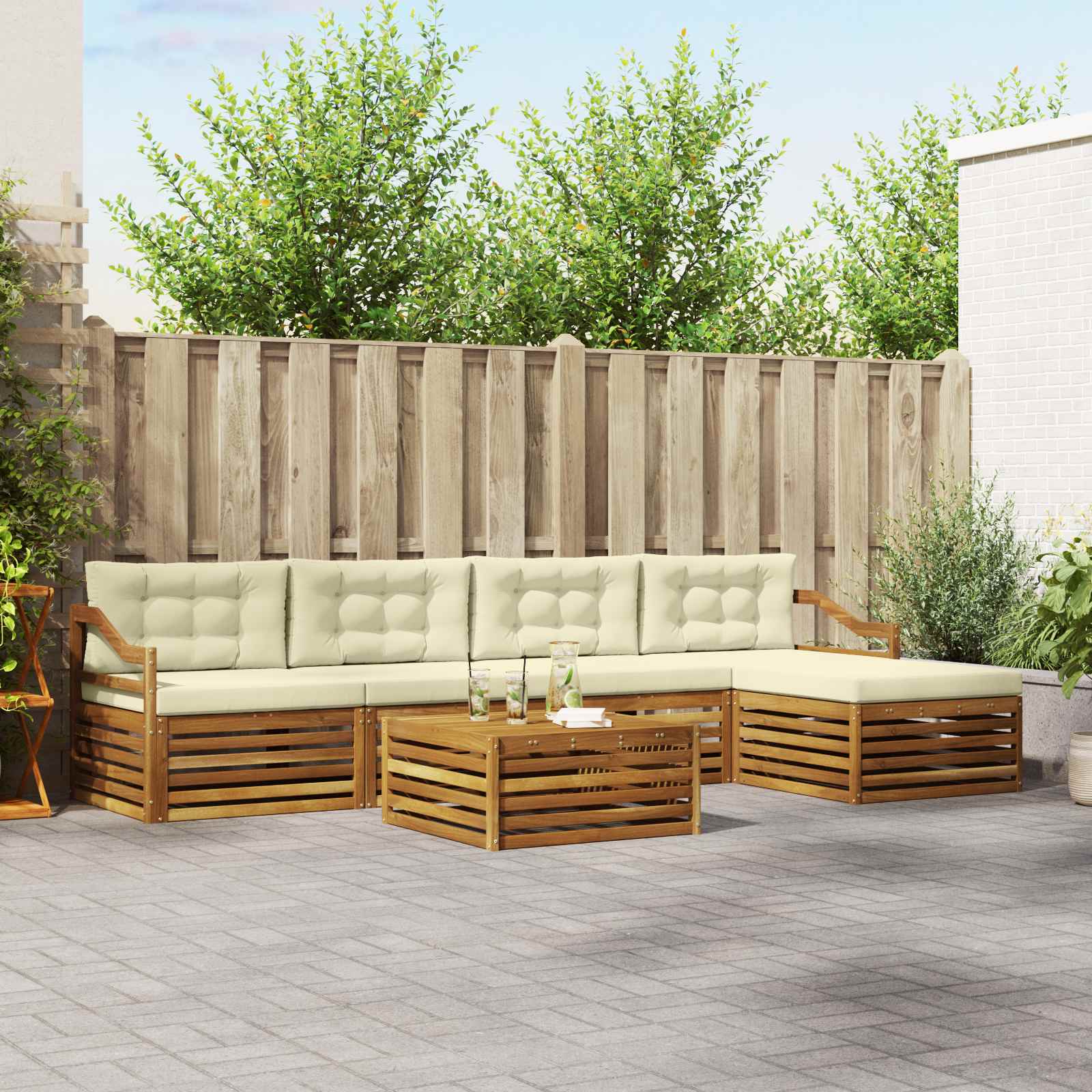 vidaXL Buiten bankenset 6 pcs Naturel