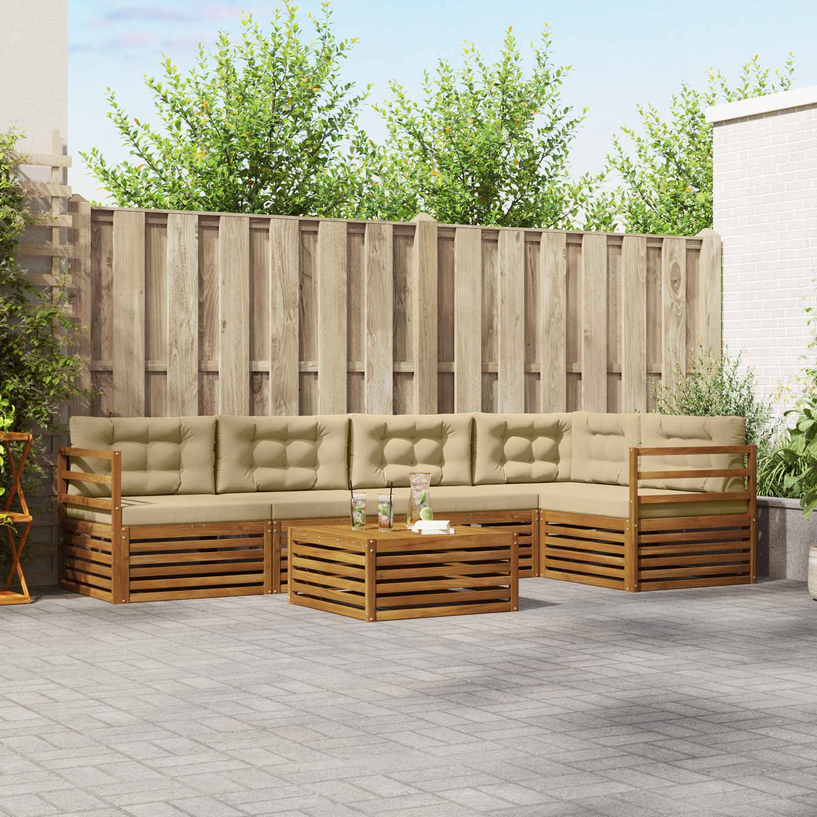 vidaXL Buiten bankenset 6 pcs Naturel Massief Acaciahout