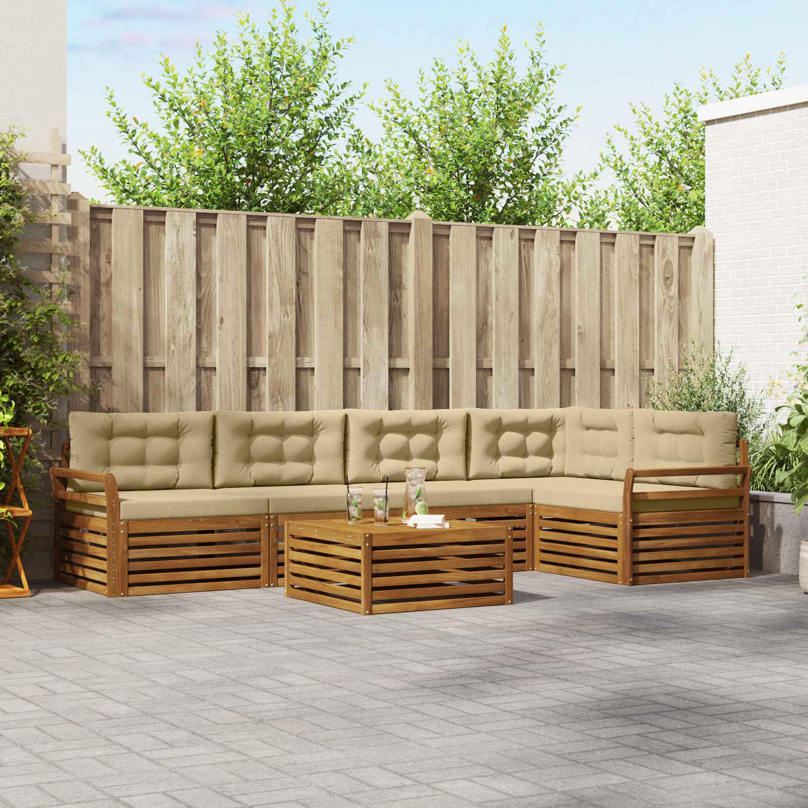 vidaXL Buiten bankenset 6 pcs Naturel Massief Acaciahout