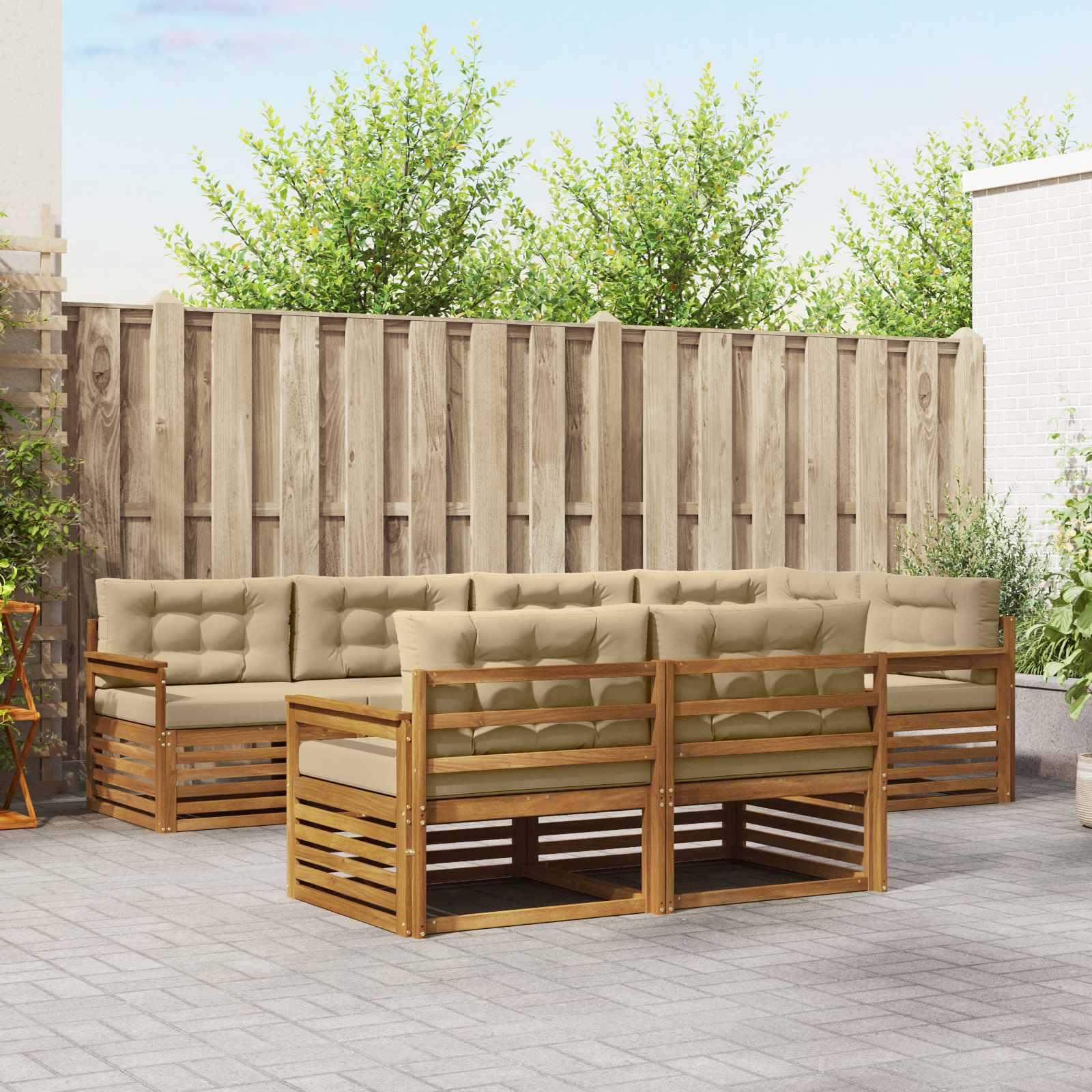 vidaXL Buiten bankenset 7 pcs Naturel