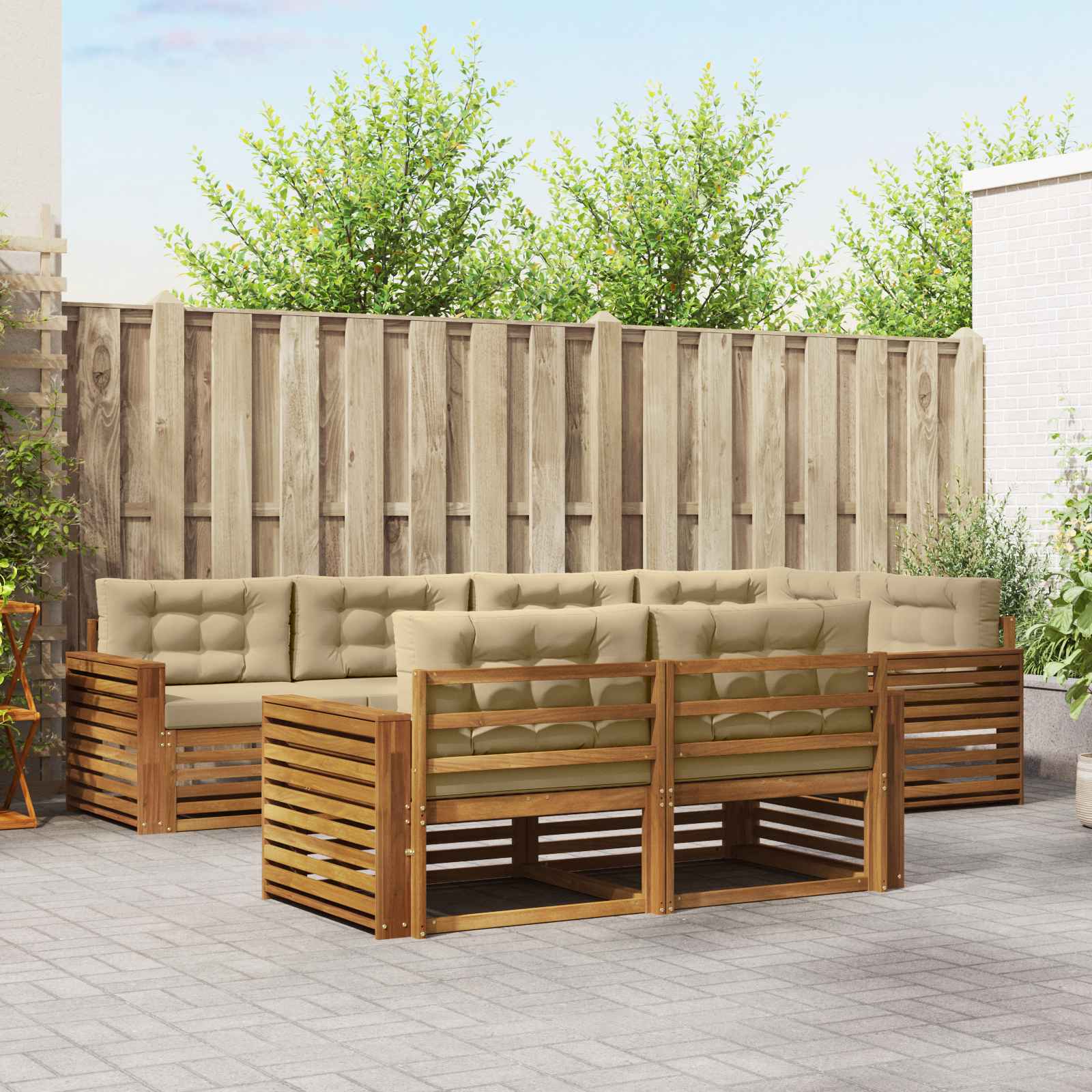 vidaXL Buiten bankenset 7 pcs Naturel