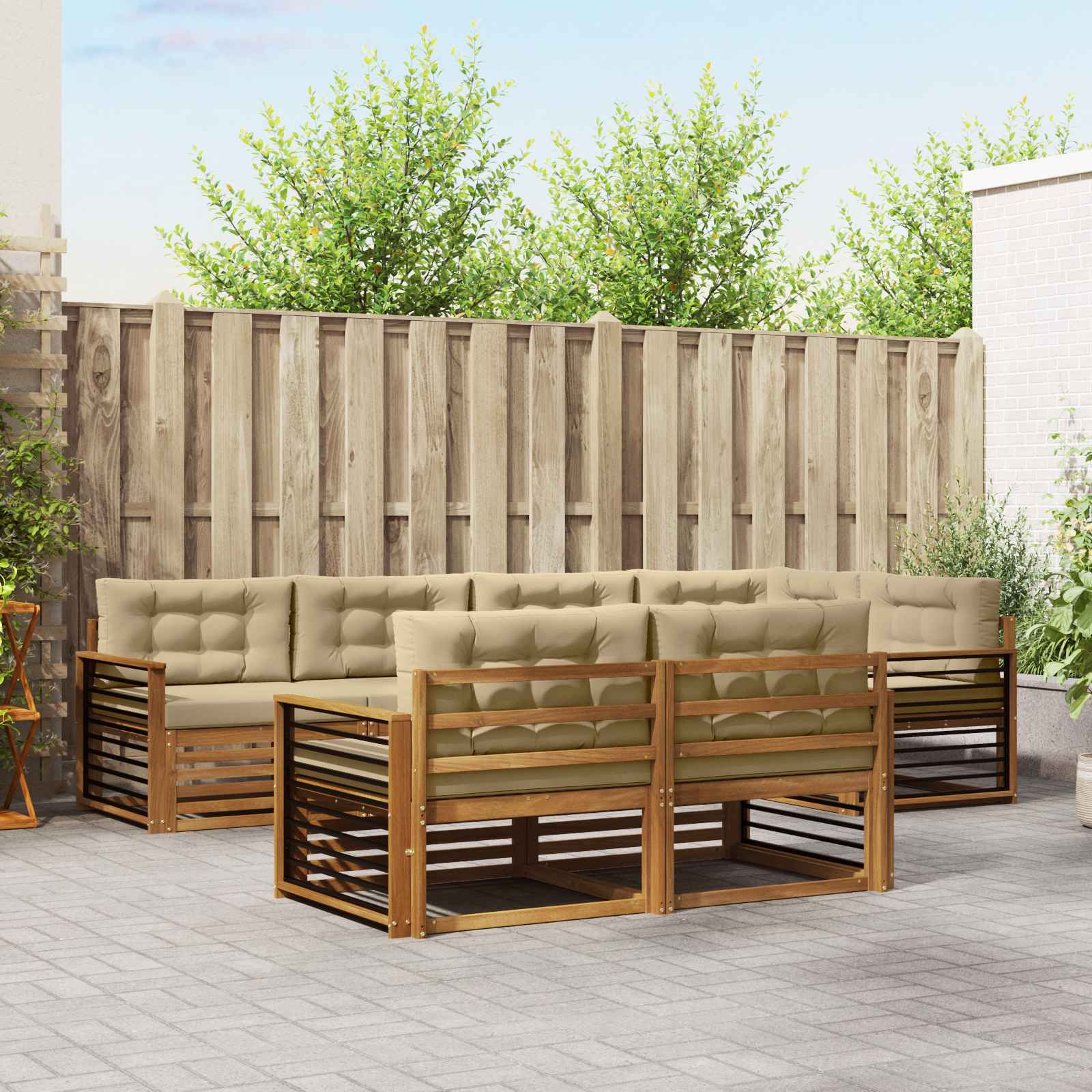 vidaXL Buiten bankenset 7 pcs Naturel