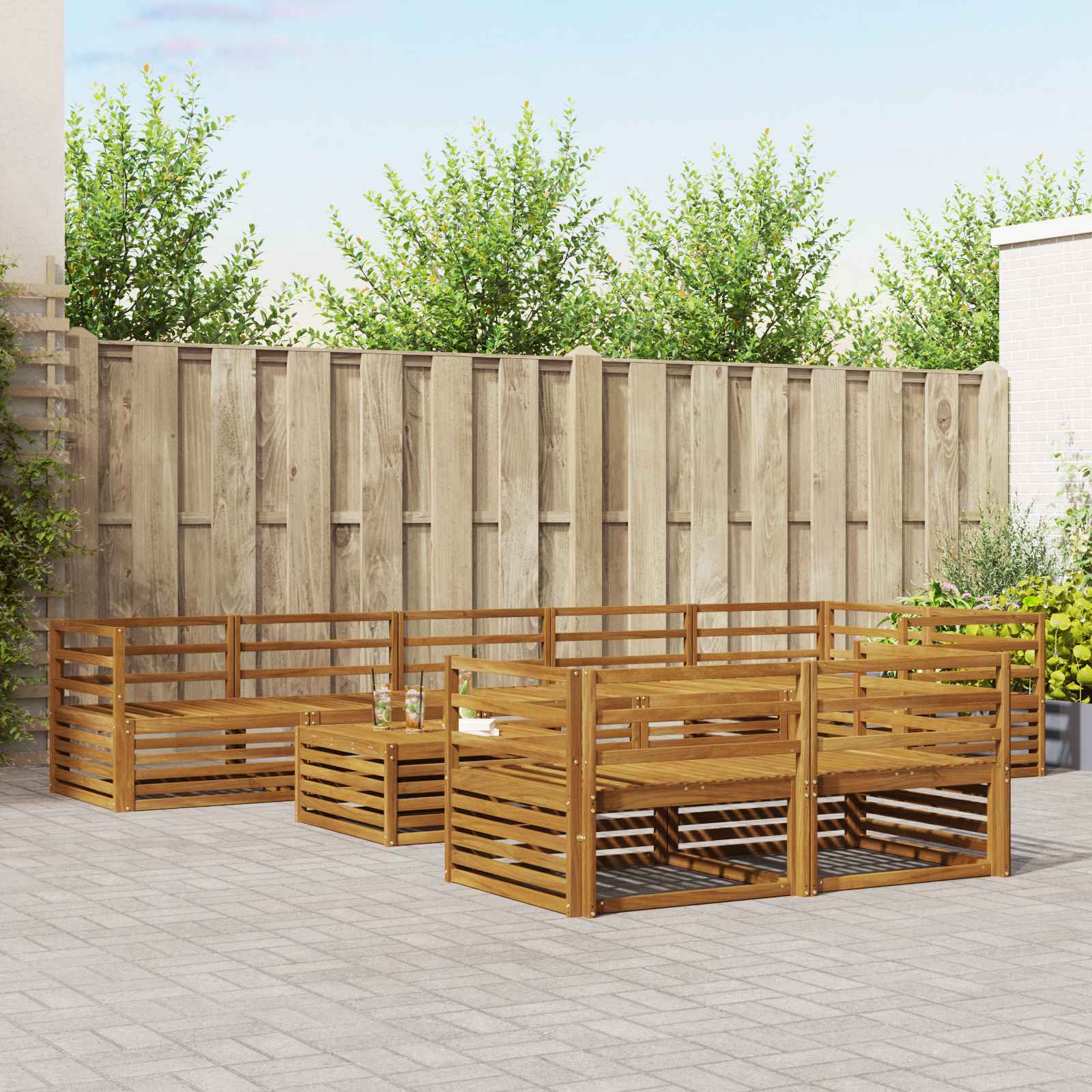 vidaXL Buiten bankenset 9 pcs Naturel