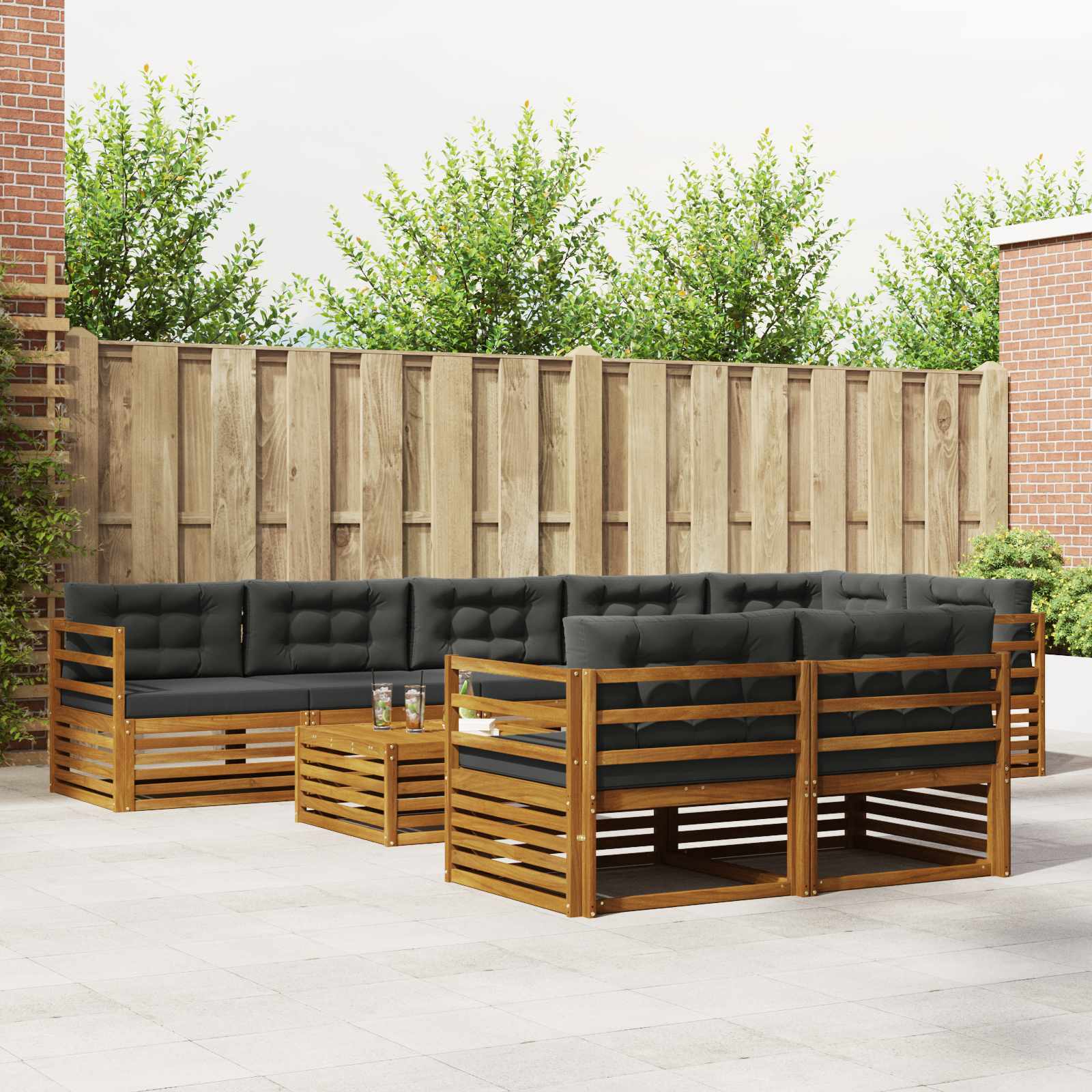 vidaXL Buiten bankenset 9 pcs Naturel
