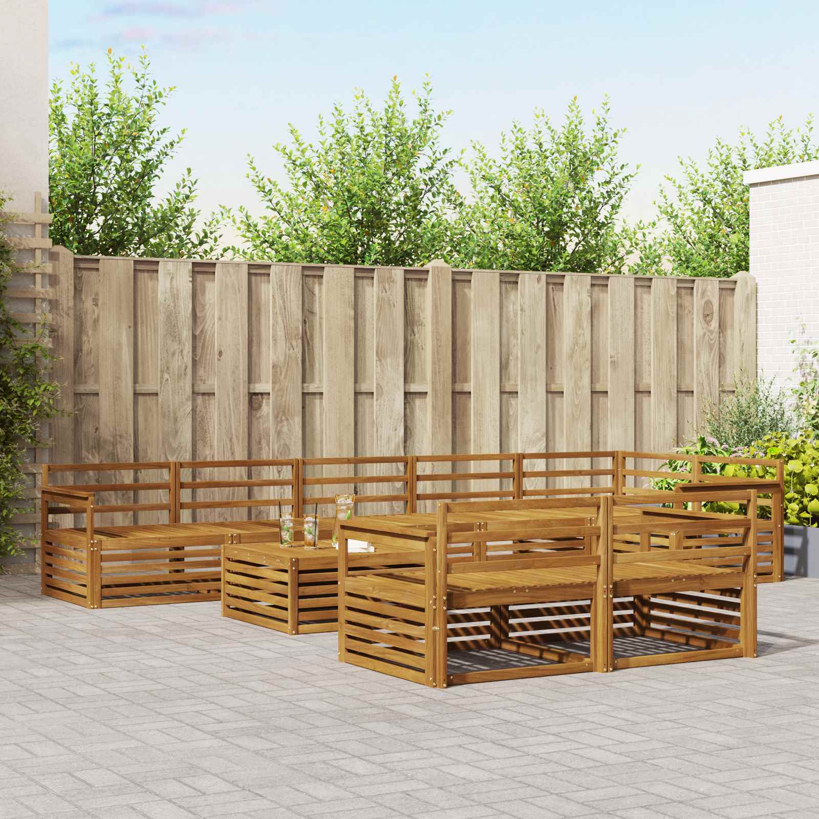 vidaXL Buiten bankenset 9 pcs Naturel