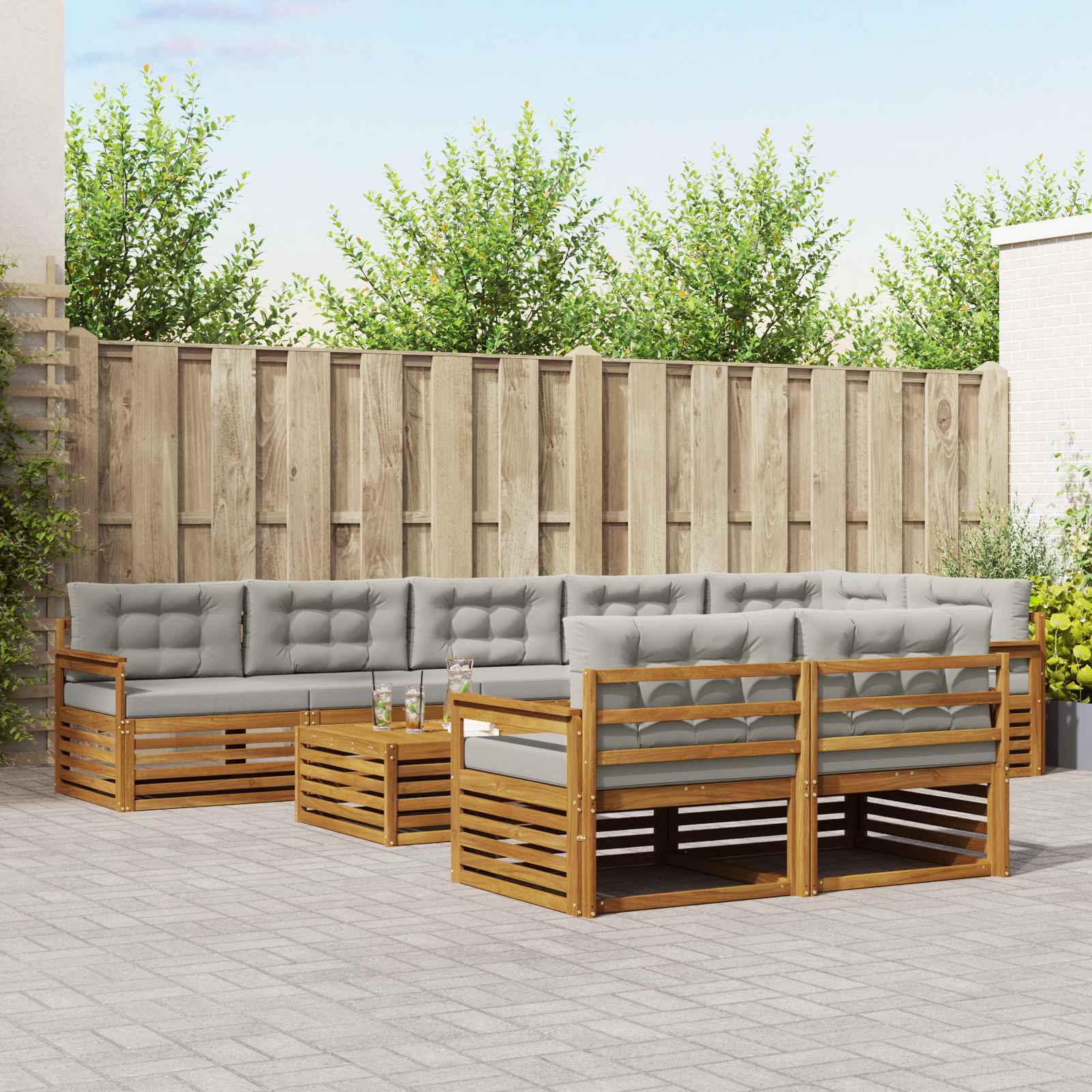 vidaXL Buiten bankenset 9 pcs Naturel