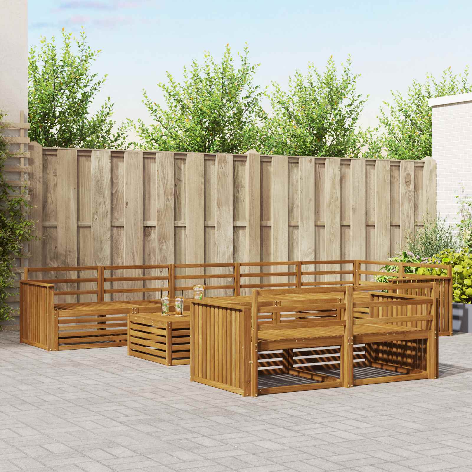 vidaXL Buiten bankenset 9 pcs Naturel