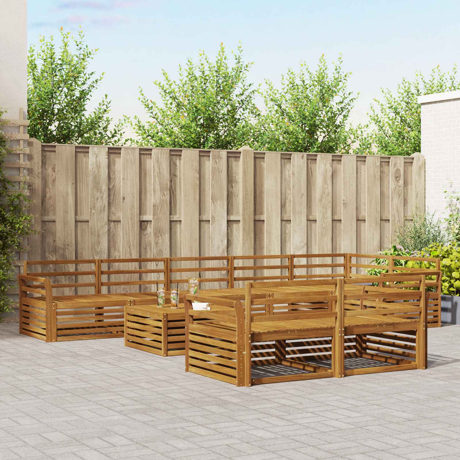 vidaXL Buiten bankenset 9 pcs Naturel
