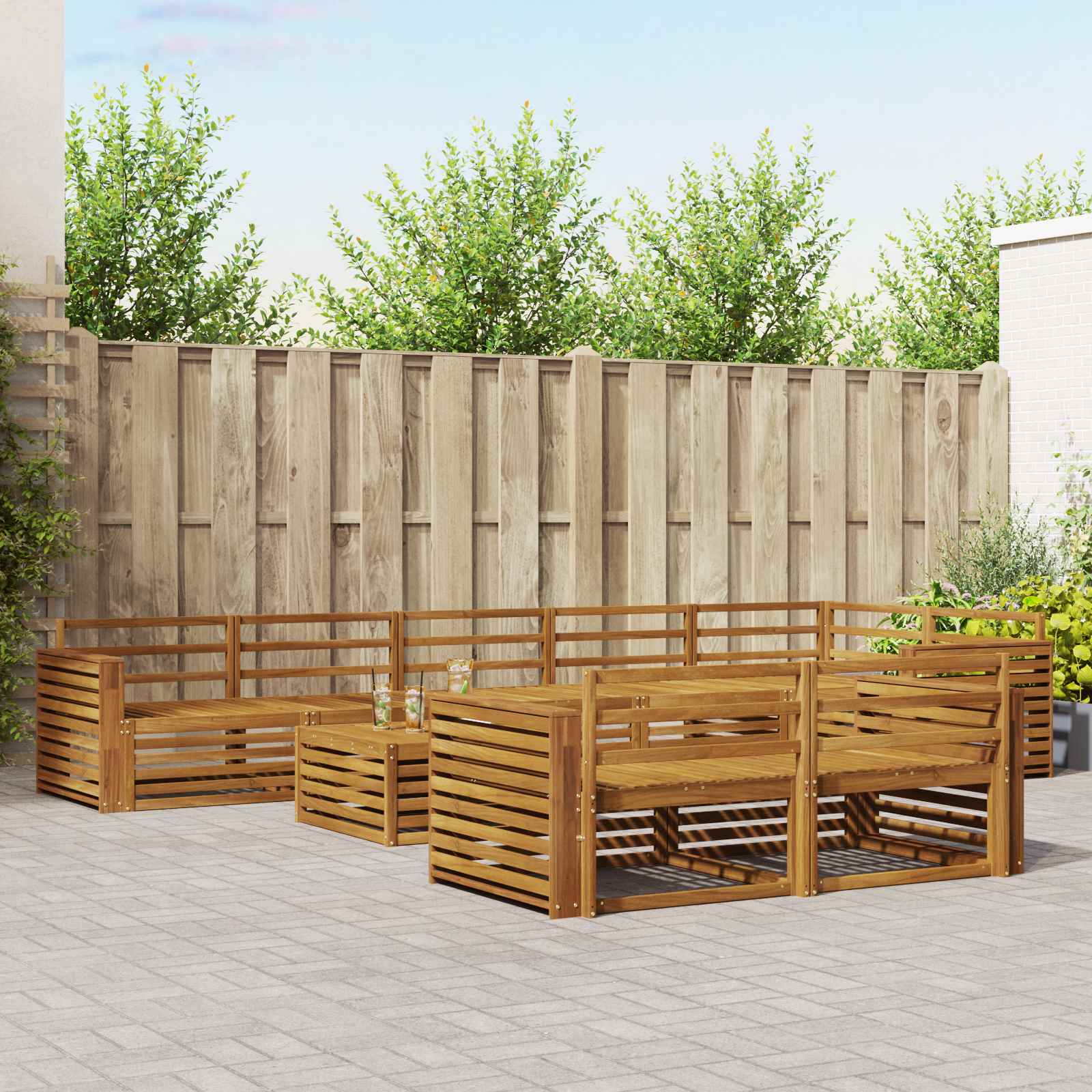 vidaXL Buiten bankenset 9 pcs Naturel