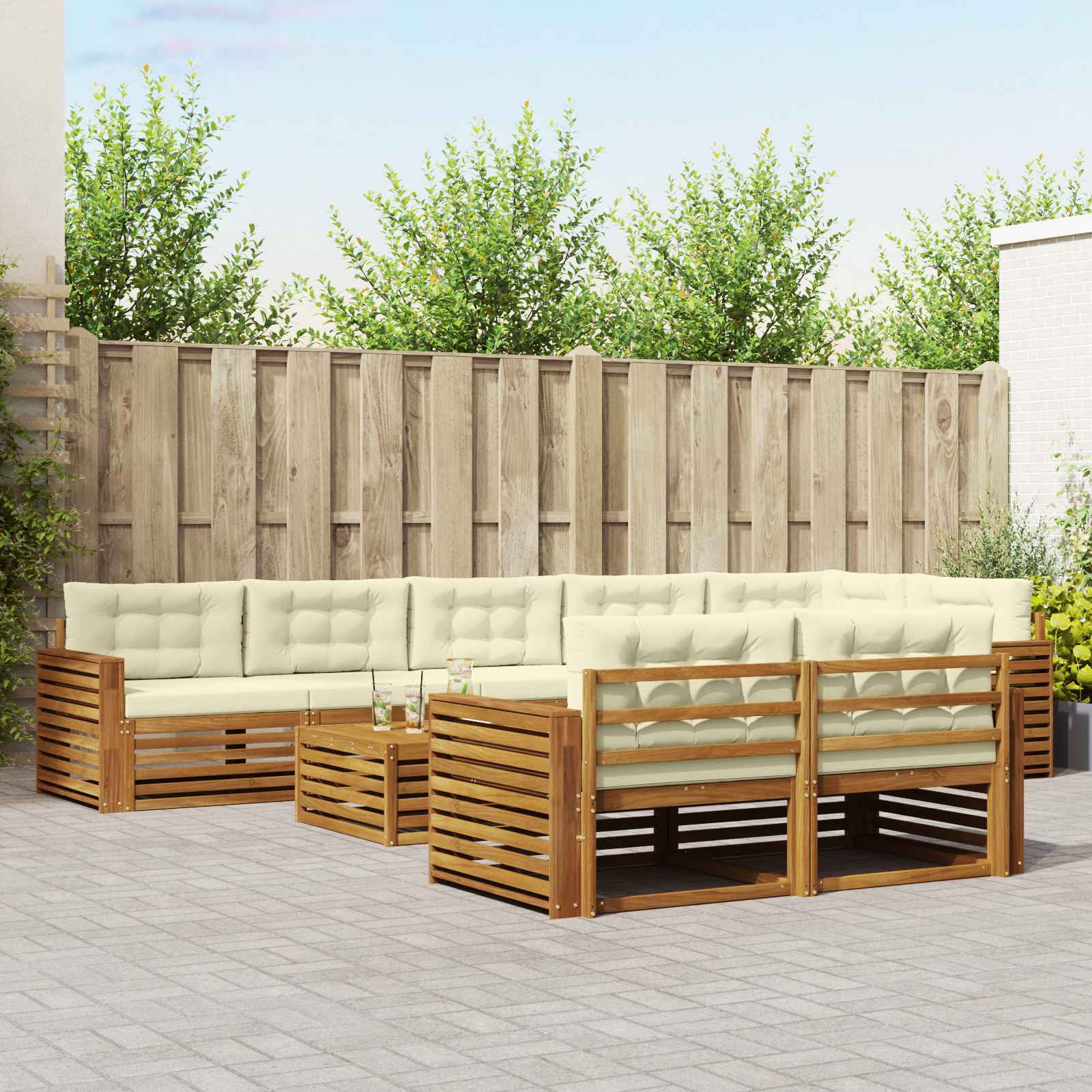 vidaXL Buiten bankenset 9 pcs Naturel