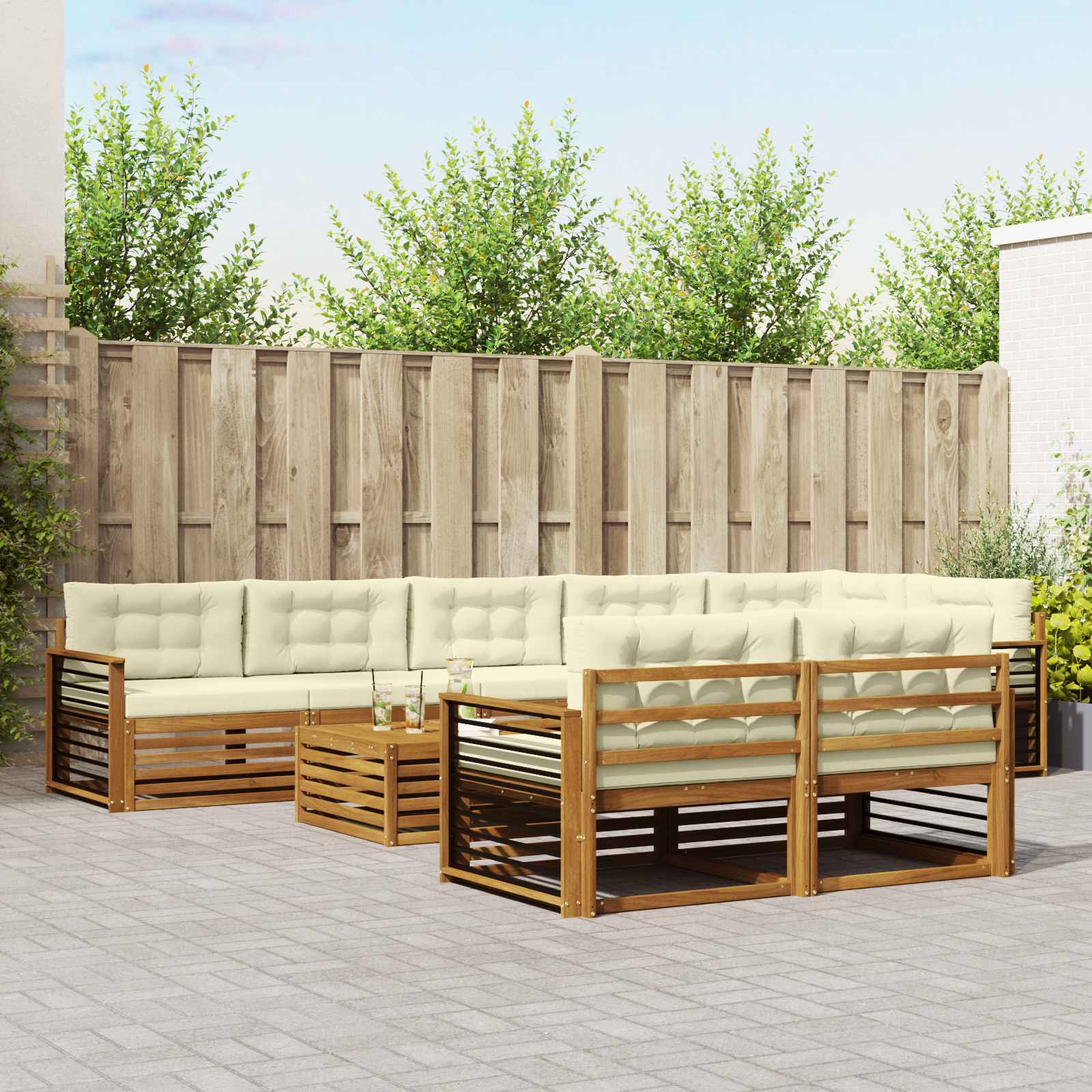 vidaXL Buiten bankenset 9 pcs Naturel