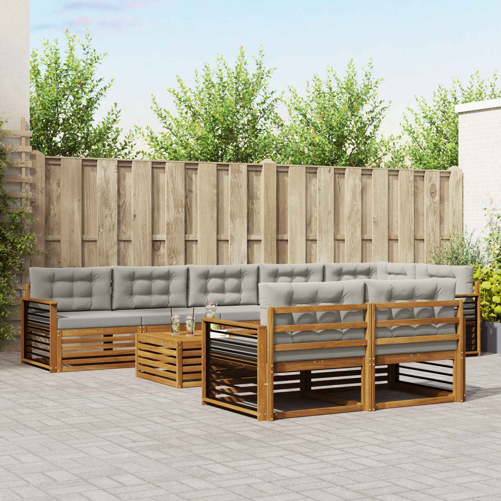 vidaXL Buiten bankenset 9 pcs Naturel