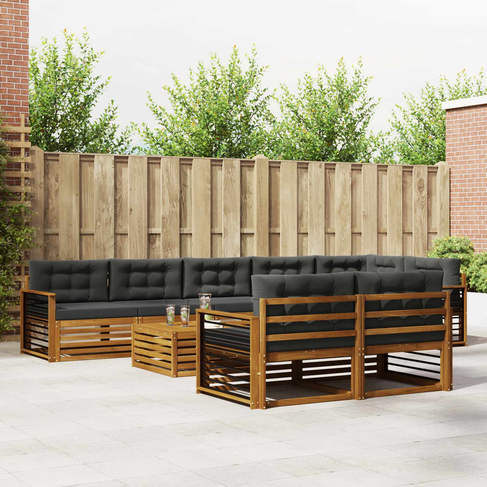 vidaXL Buiten bankenset 9 pcs Naturel