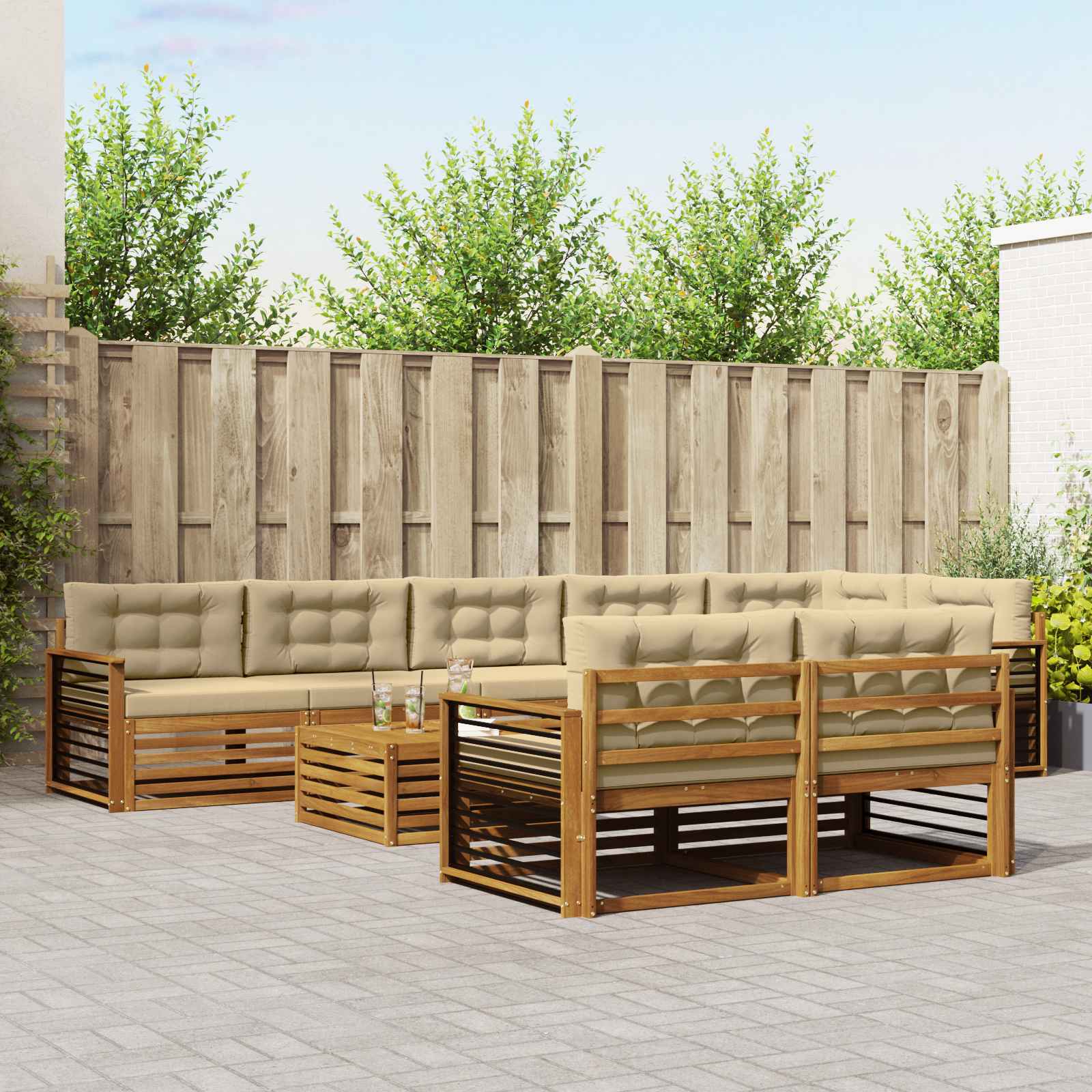 vidaXL Buiten bankenset 9 pcs Naturel