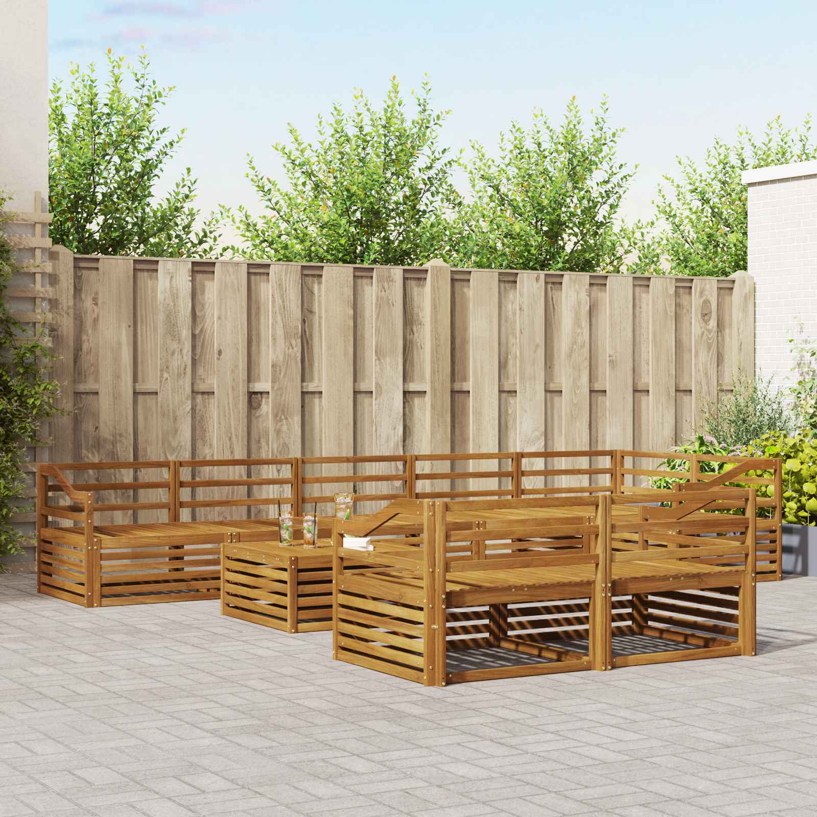 vidaXL Buiten bankenset 9 pcs Naturel